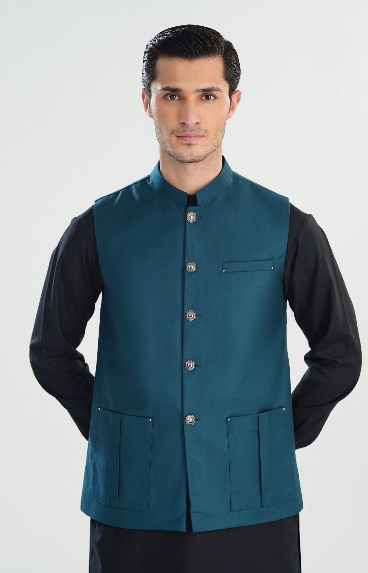 Teal Blue Suiting Waistcoat - Straigth Cut - Men