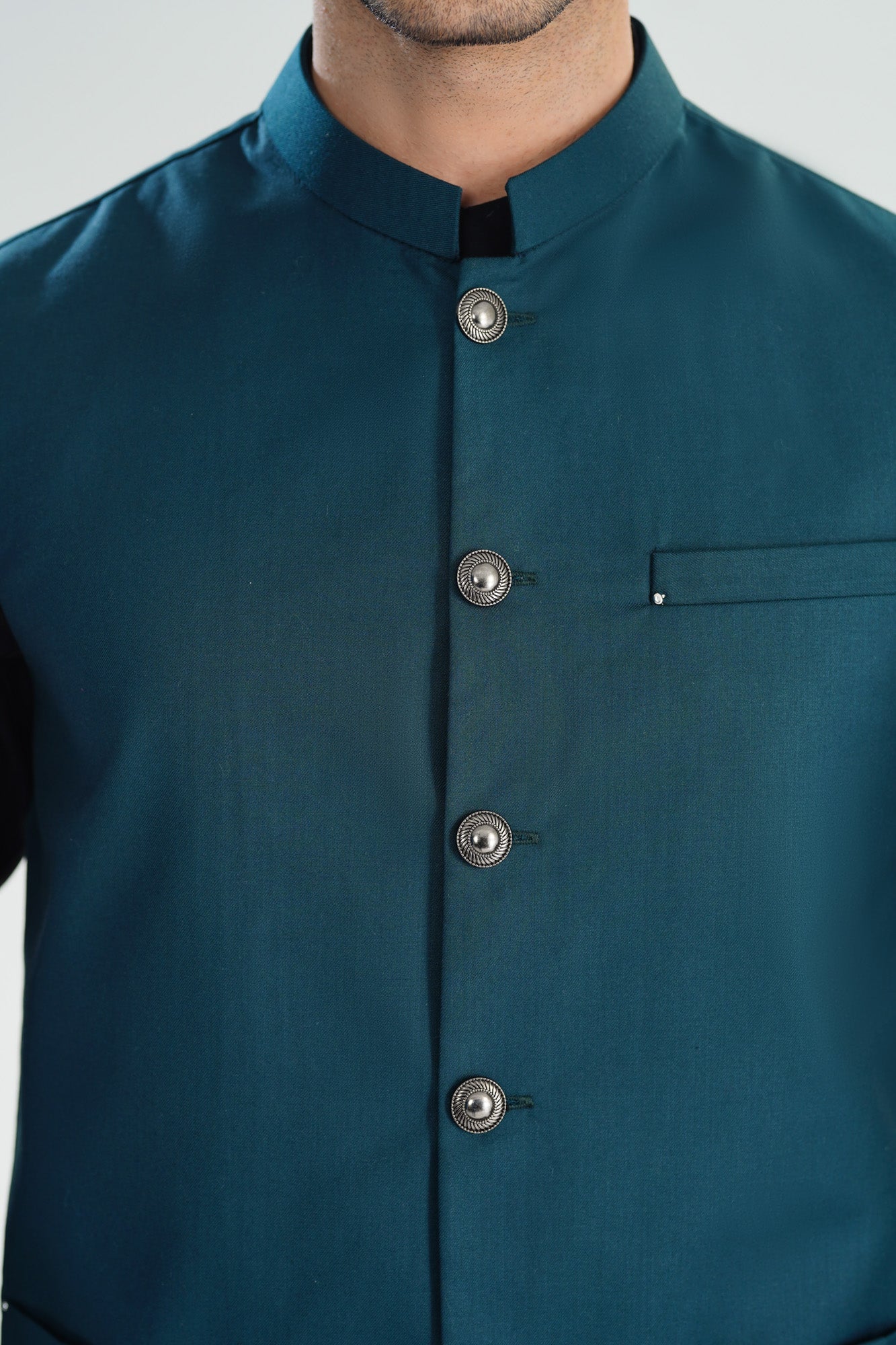 Teal Blue Suiting Waistcoat - Straigth Cut - Men