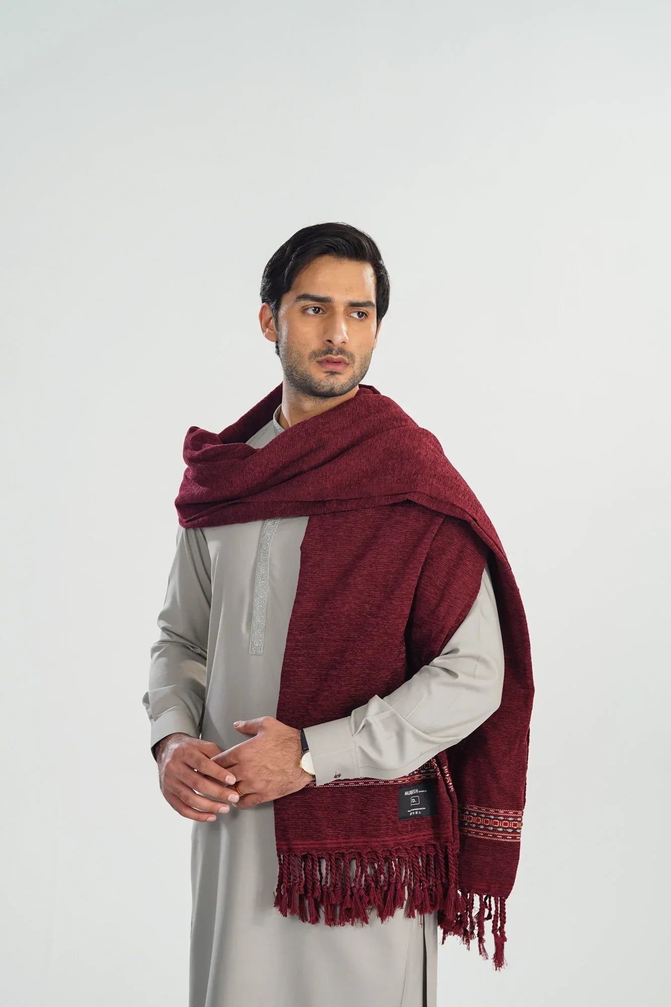 Maroon Jacquard Velvet Shawl - Men - Muraqsh -- Menswear