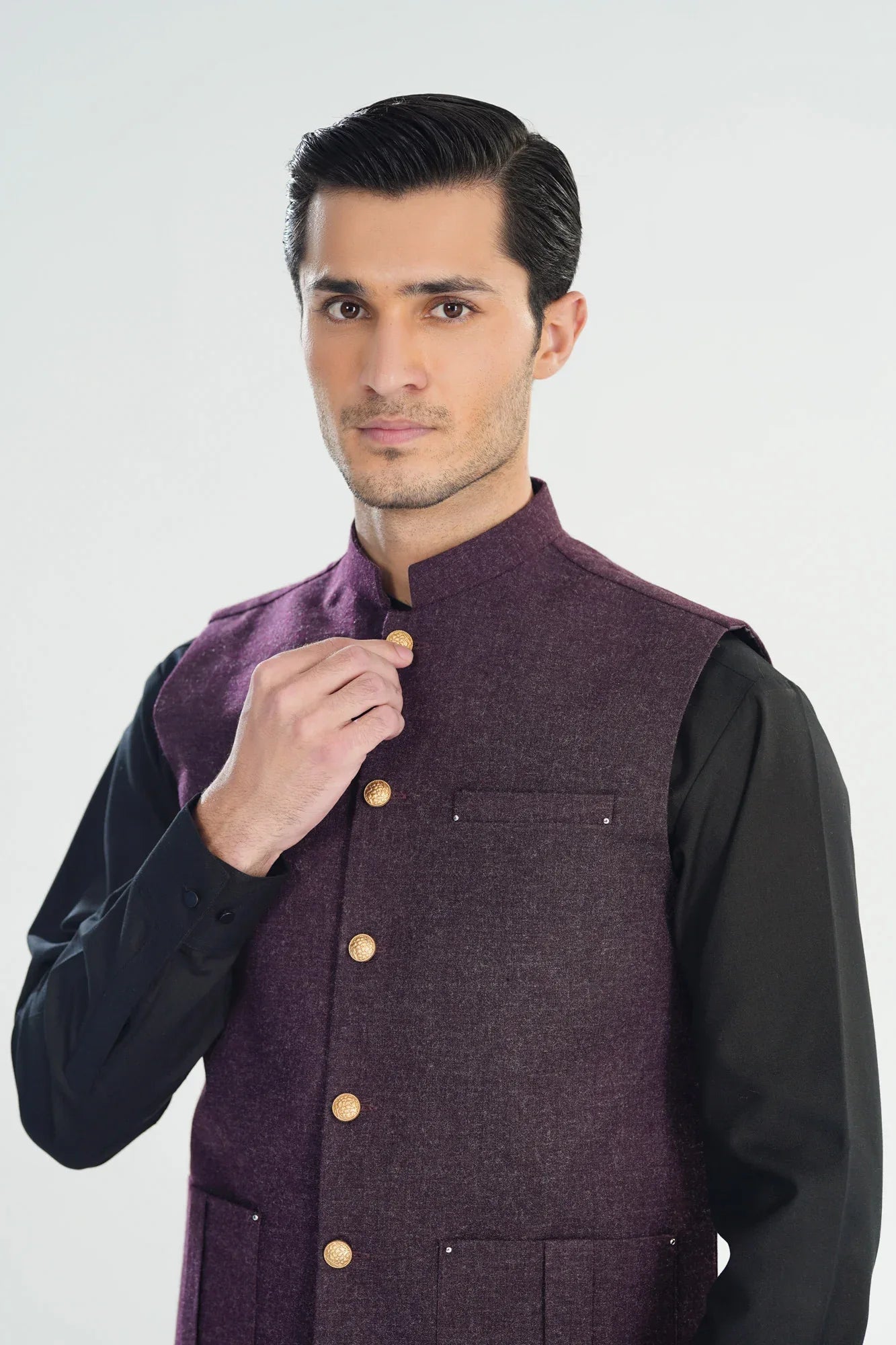 Dark Purple Wool Waistcoat - Straigth Cut - Men - Muraqsh -- Menswear