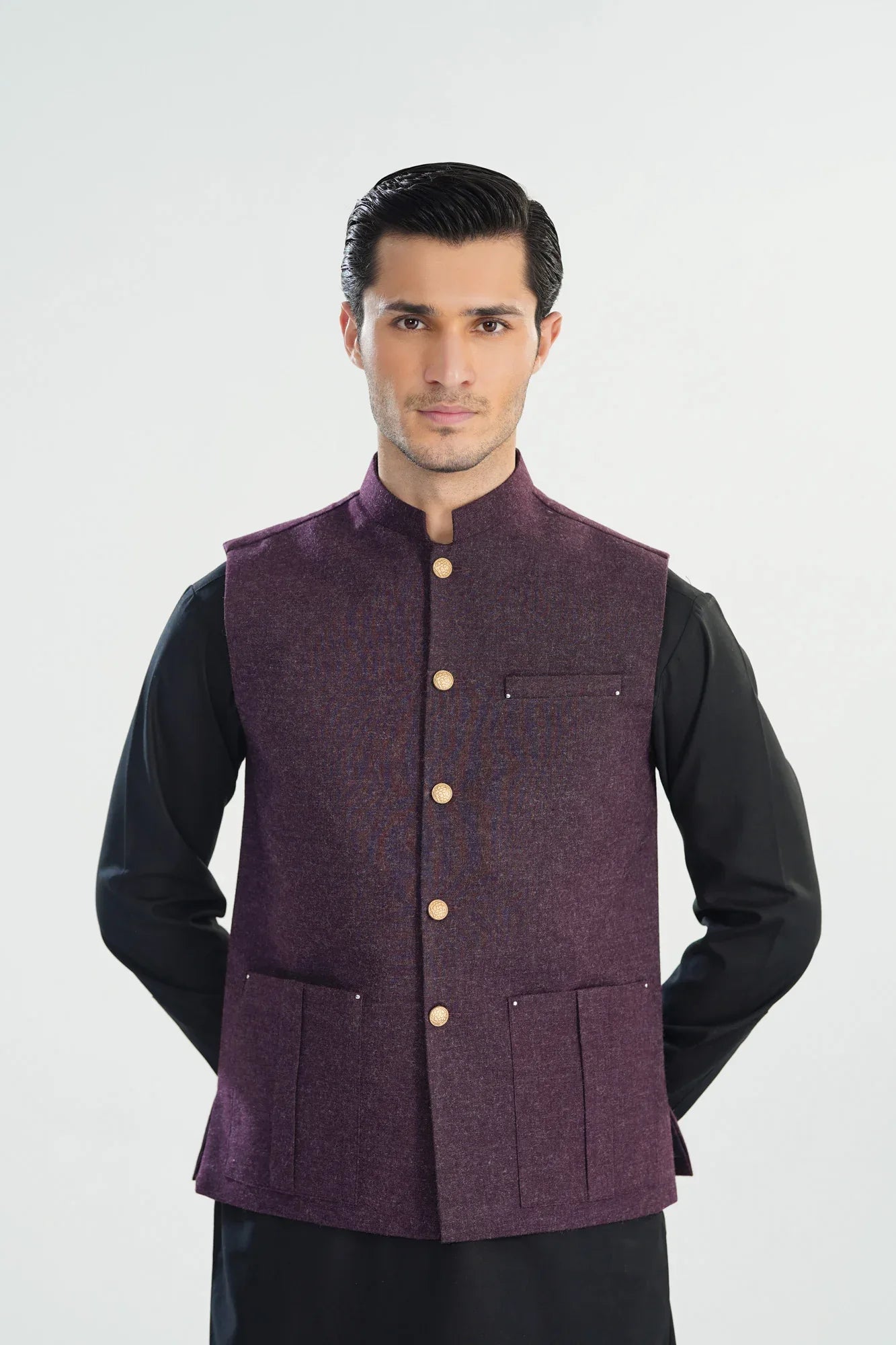 Dark Purple Wool Waistcoat - Straigth Cut - Men - Muraqsh -- Menswear