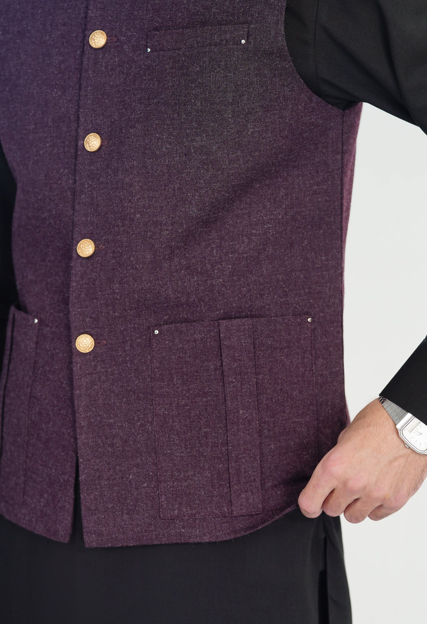 Dark Purple Wool Waistcoat - Straigth Cut - Men