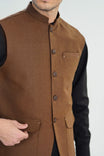 Brown Textured Handloomed Khaddar Waistcoat - A-Line Cut - Men - Muraqsh -- Menswear