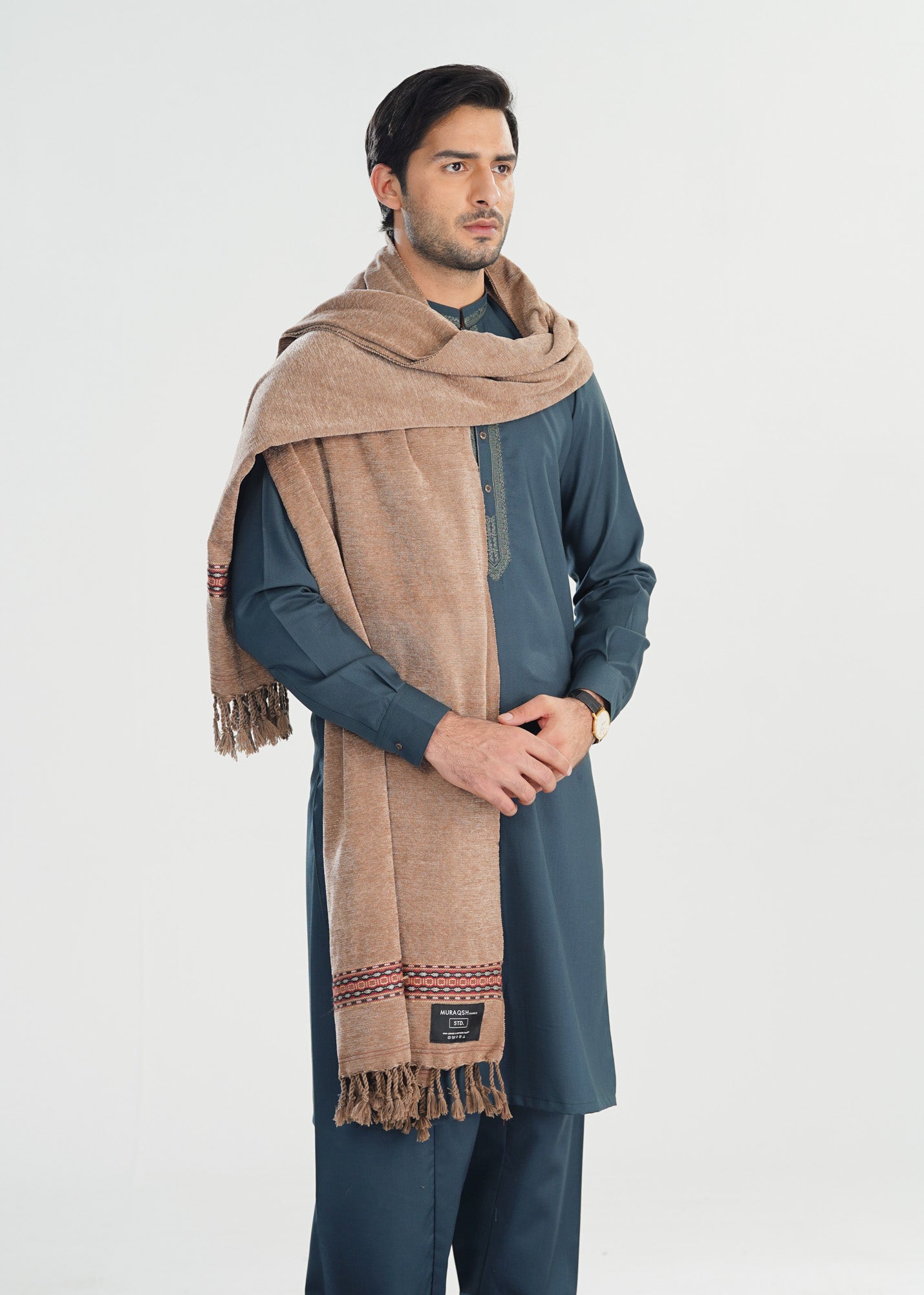 Brown Jacquard Velvet Shawl - Men