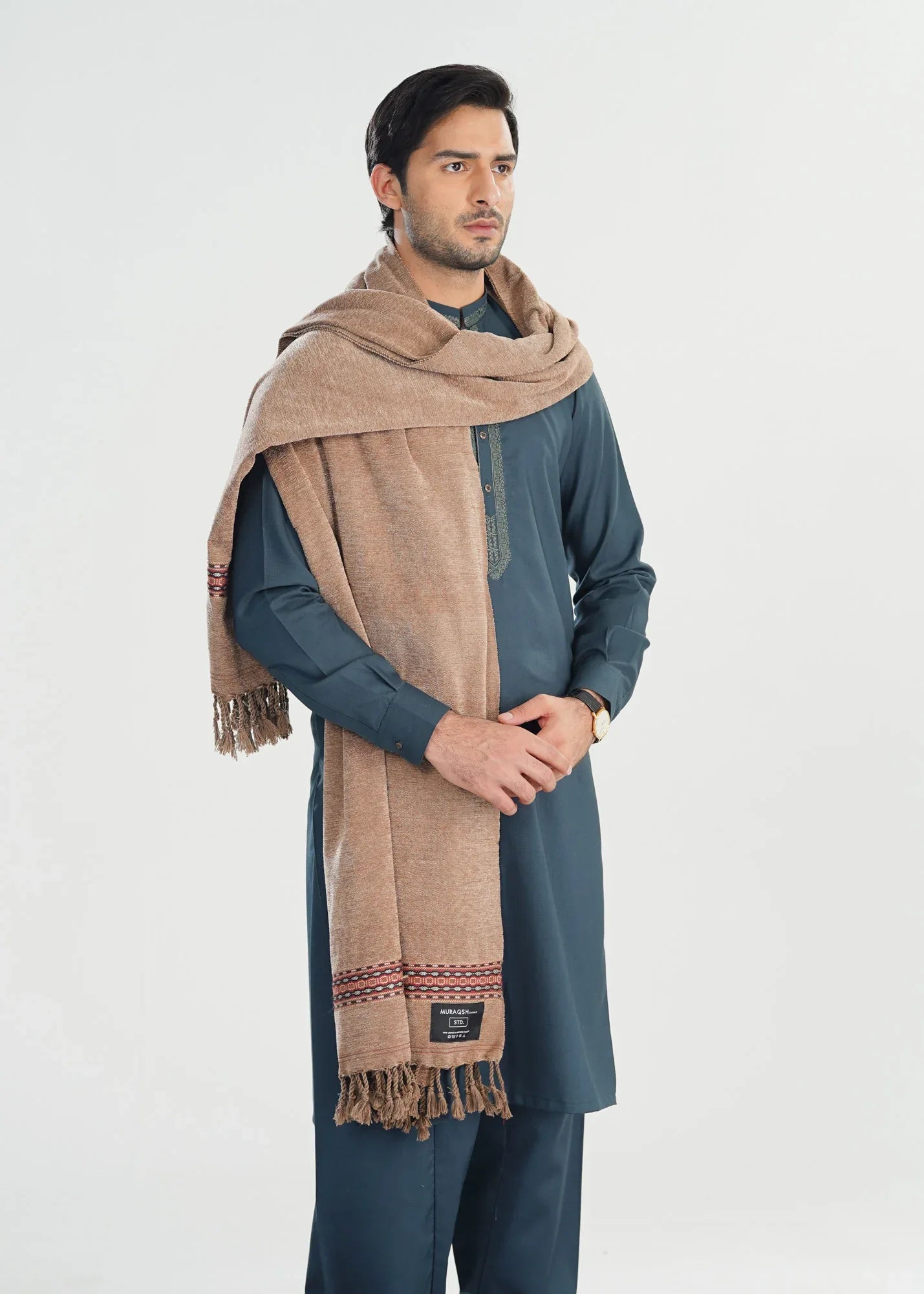 Brown Jacquard Velvet Shawl - Men - Muraqsh -- Menswear