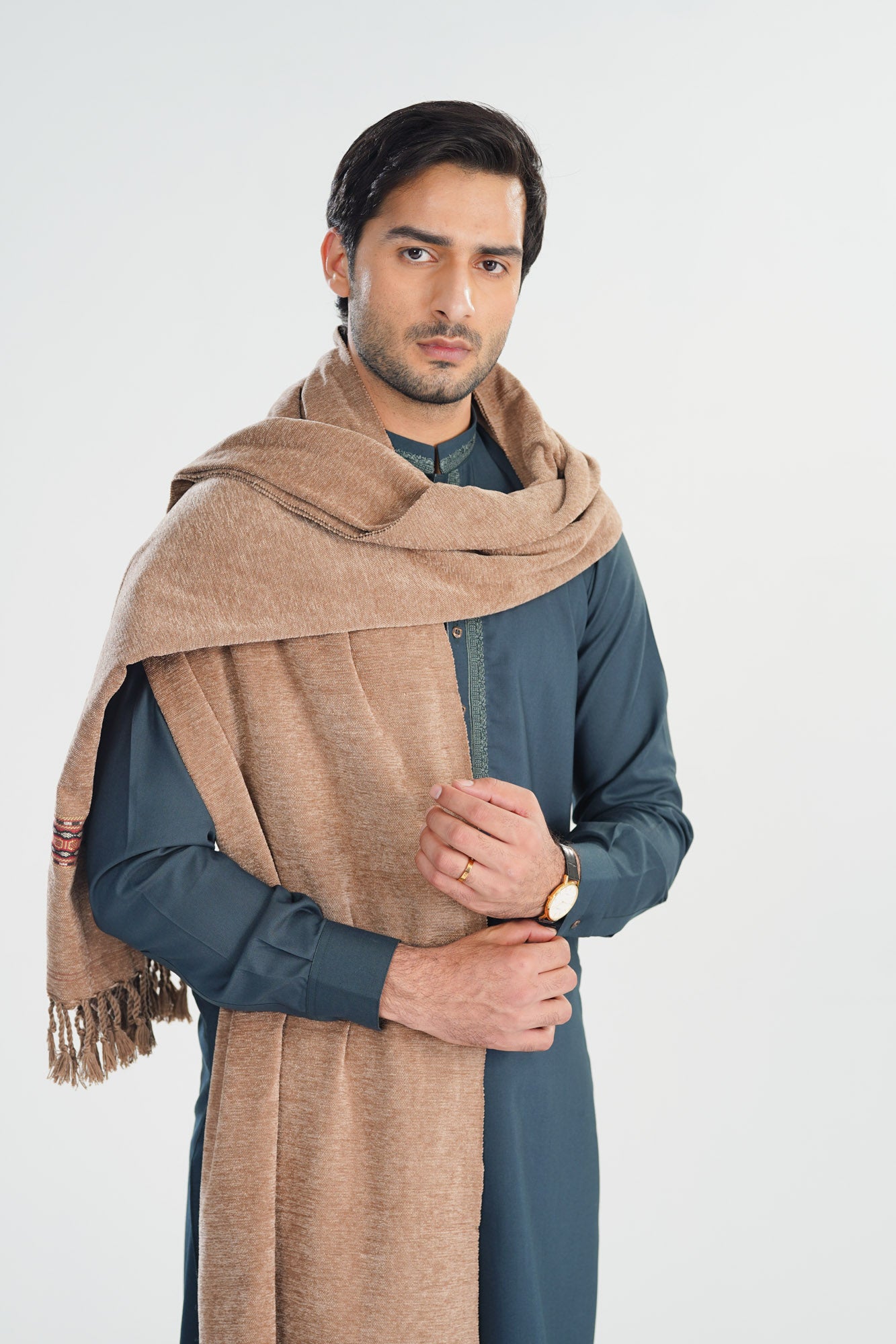 Brown Jacquard Velvet Shawl - Men