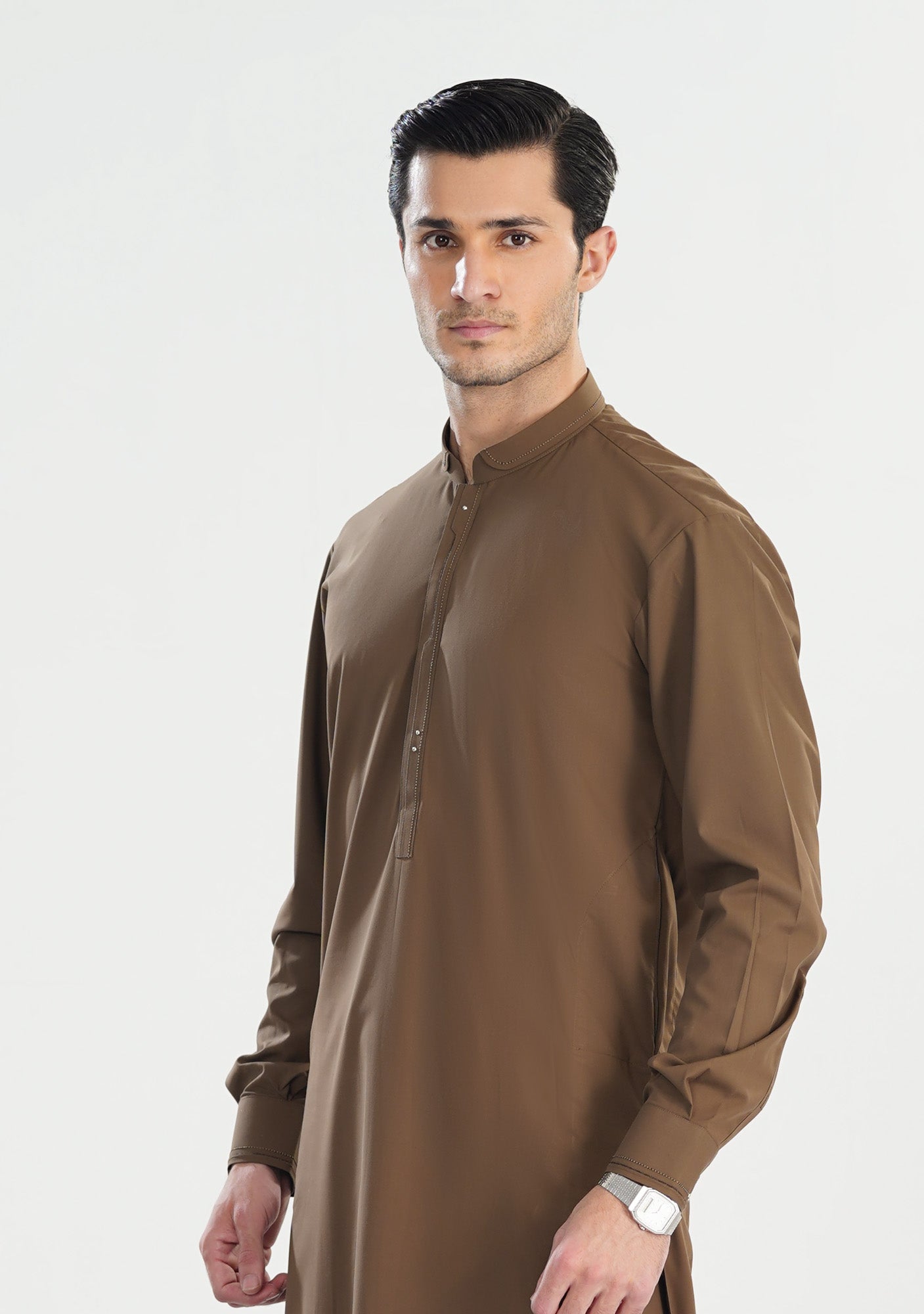 Light Brown Double Mandarin Collar Kameez Shalwar - Men