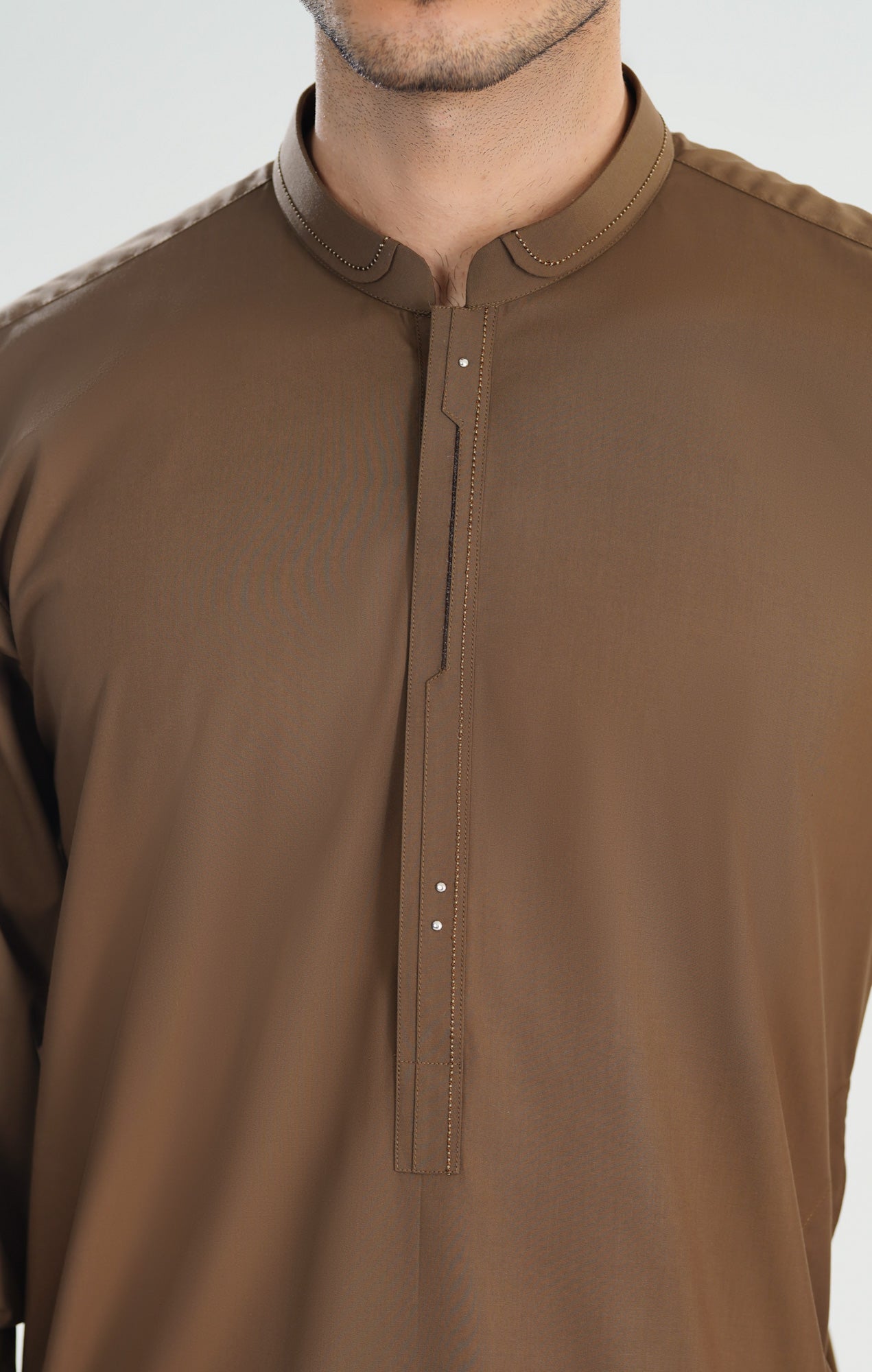 Light Brown Double Mandarin Collar Kameez Shalwar - Men