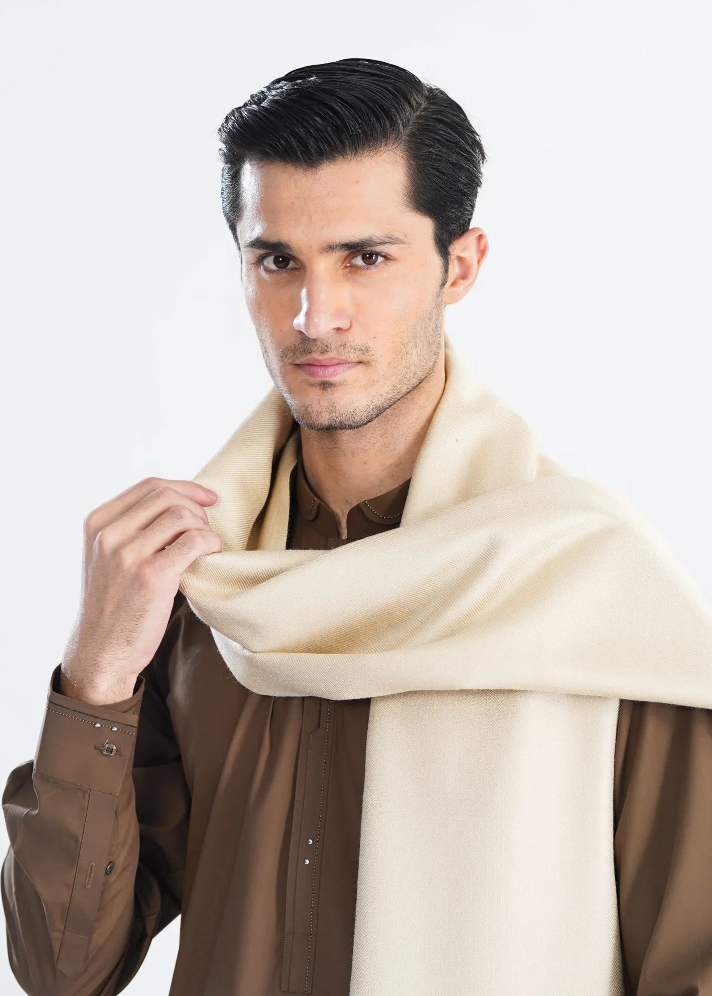 Beige Kashmiri Wool Shawl - Men - Muraqsh -- Menswear