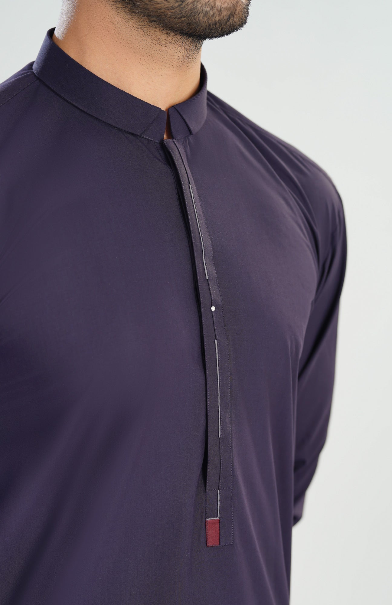 Deep Purple Double Mandarin Collar Kameez Shalwar - Men