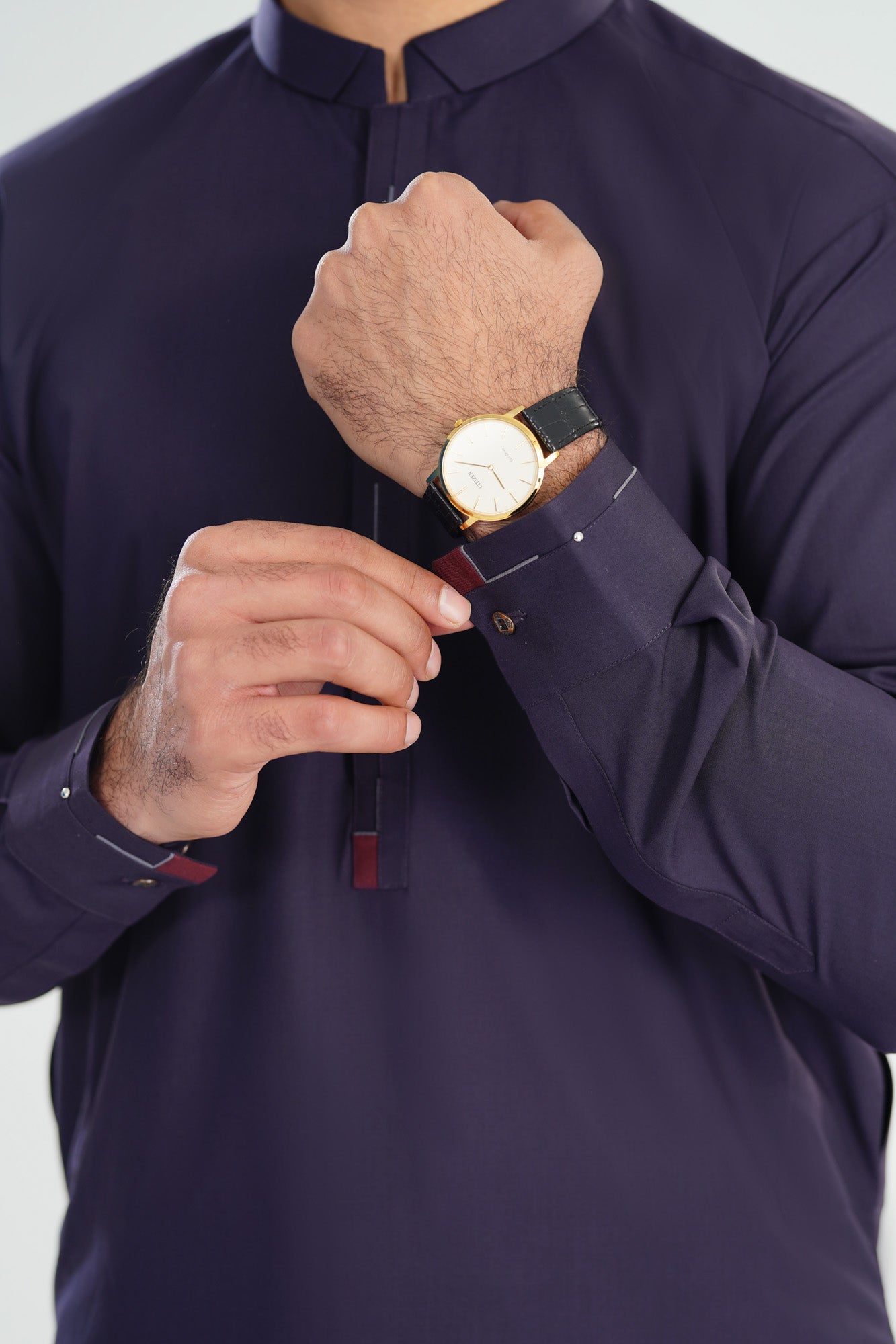 Deep Purple Double Mandarin Collar Kameez Shalwar - Men