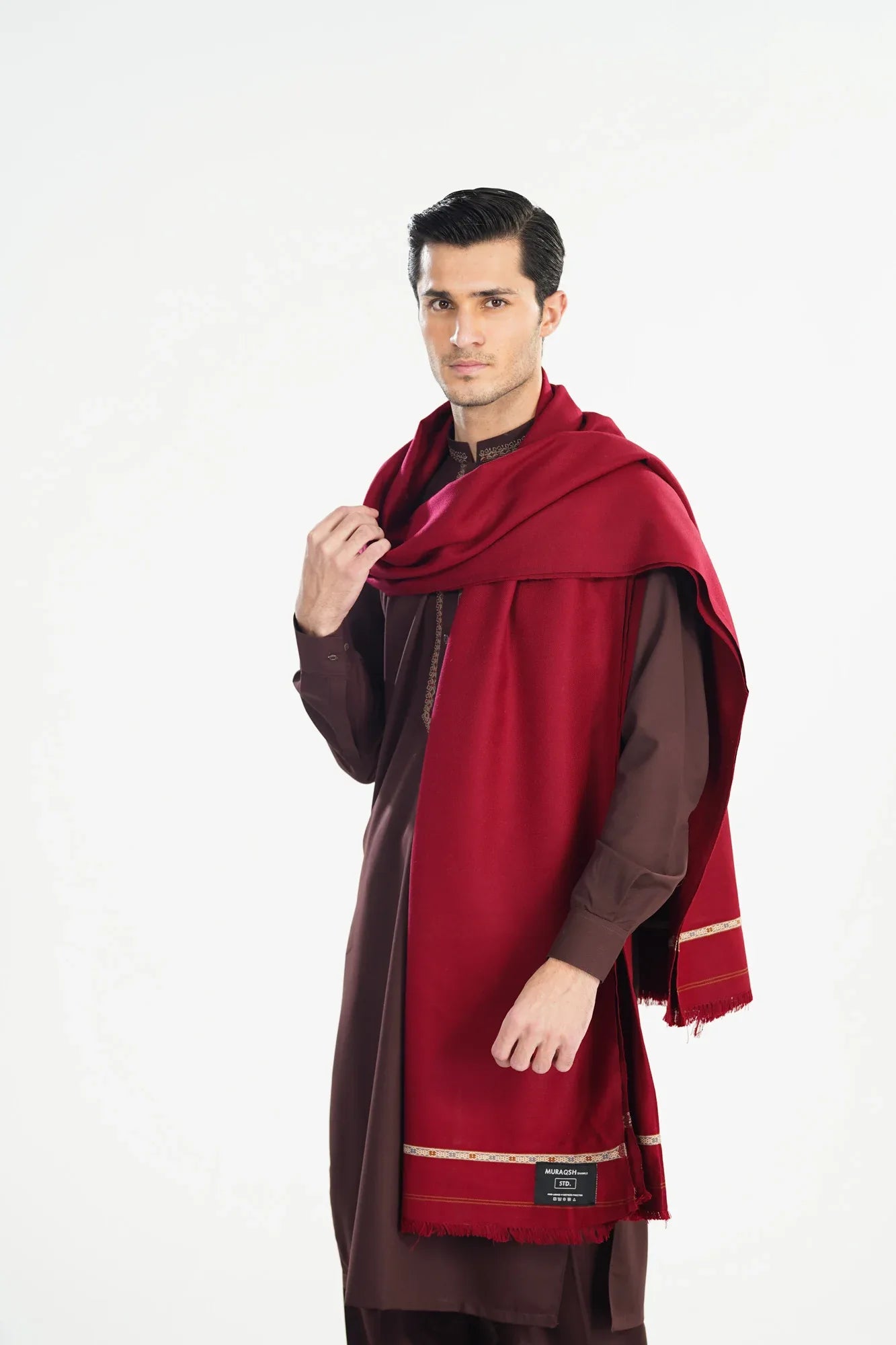 Red Kashmiri Wool Shawl - Men - Muraqsh -- Menswear