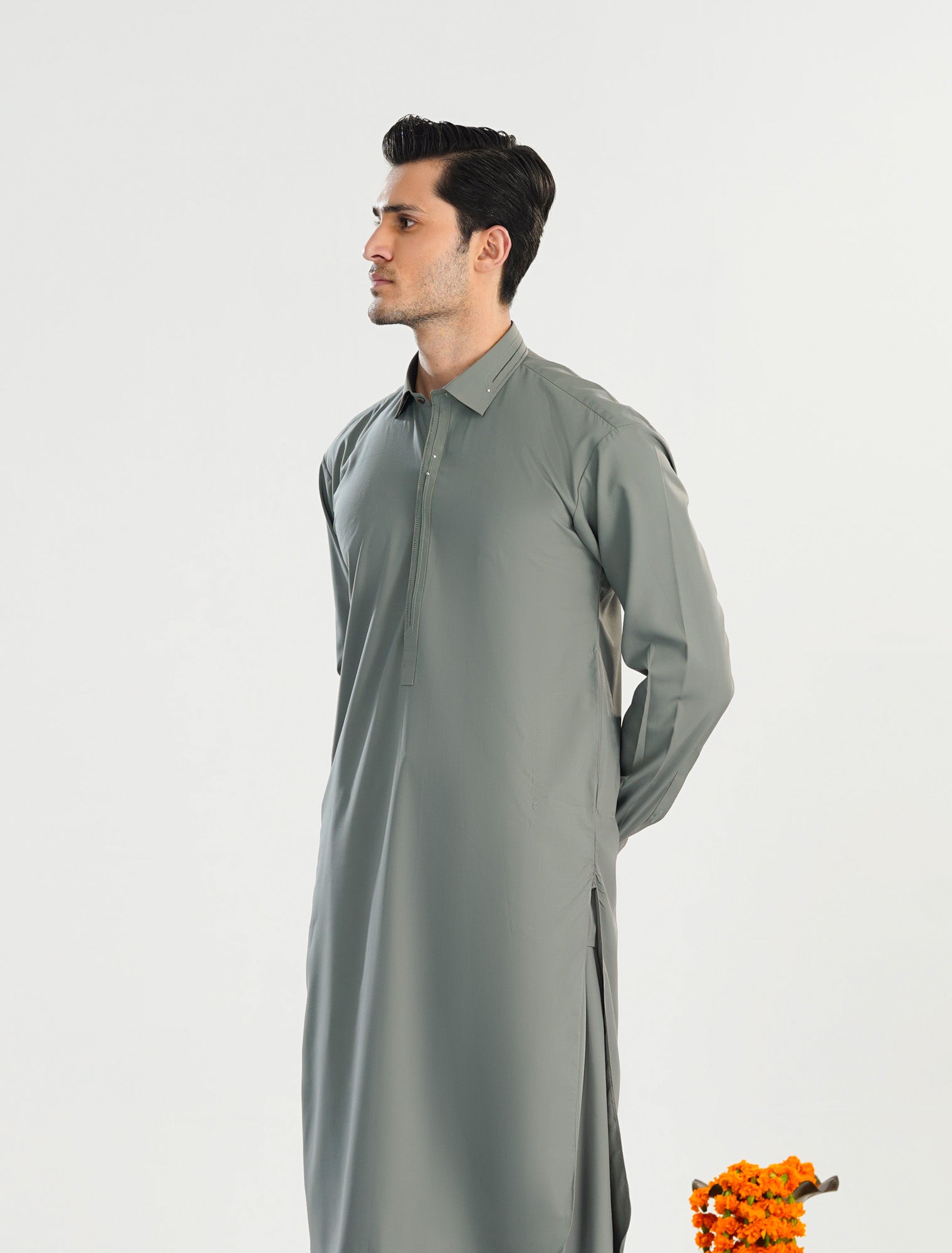 Sand Grey French Collar Kameez Shalwar - Men