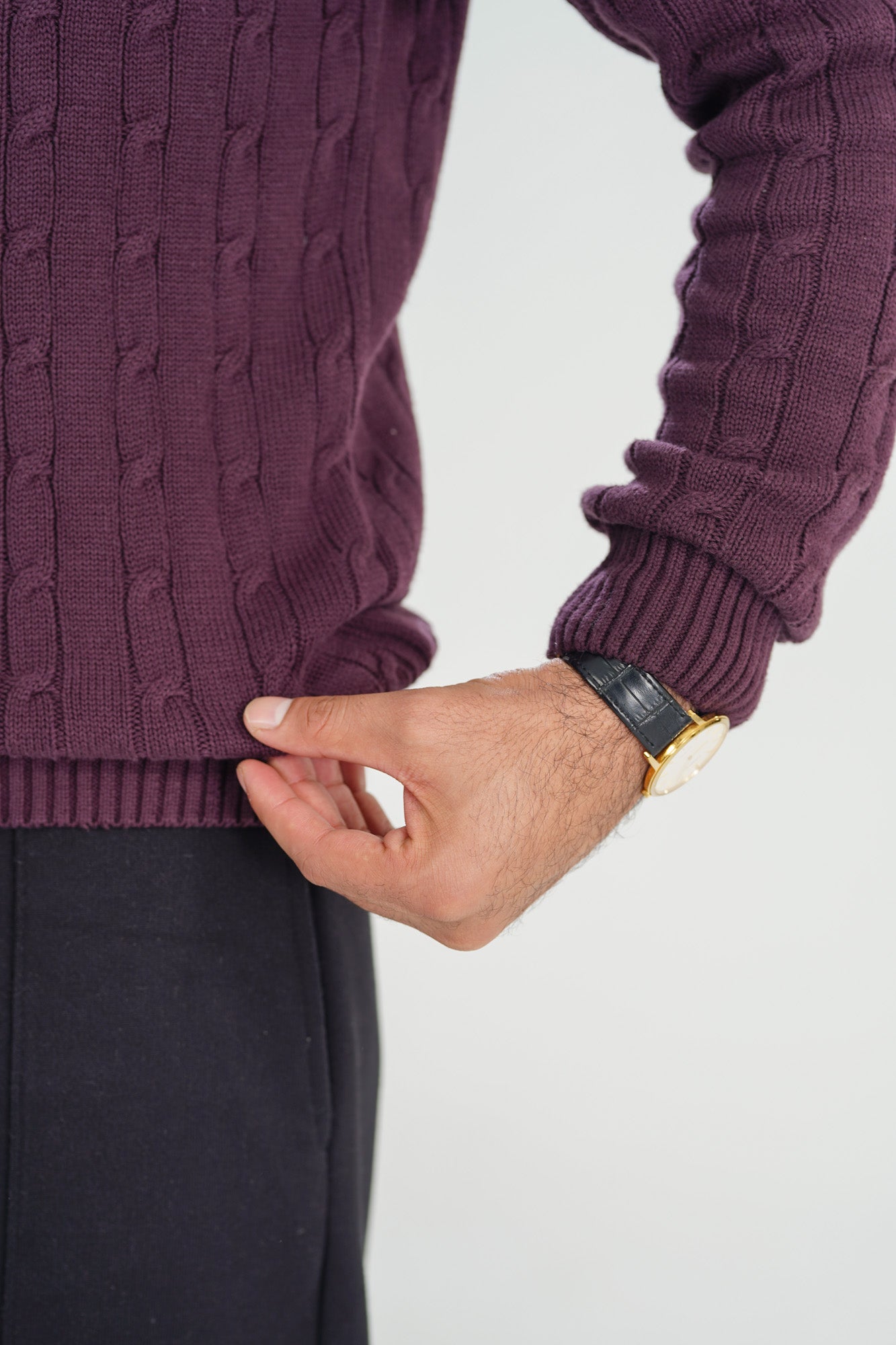 Plum Cable Knit Sweater - Smart Fit - Men