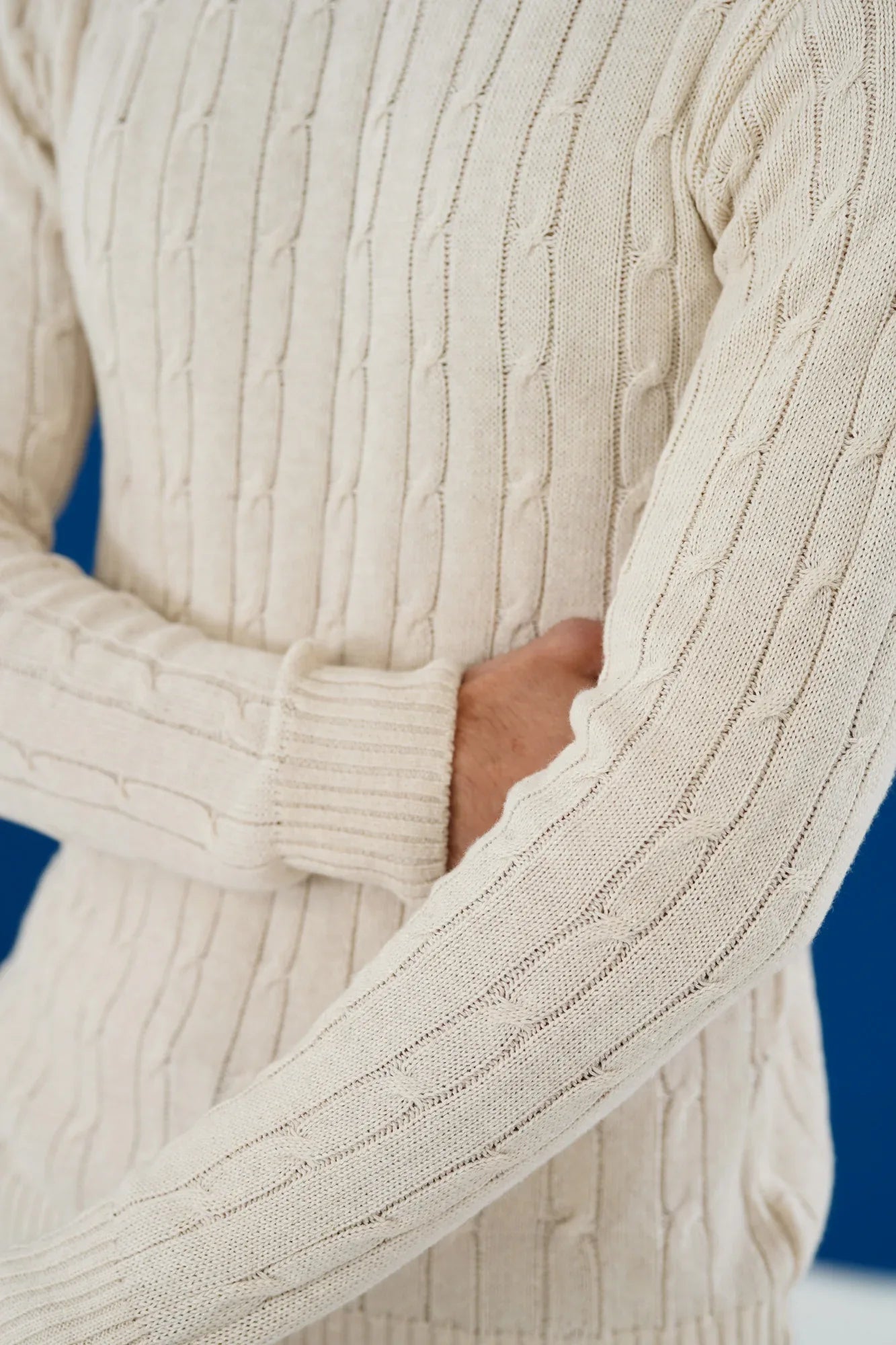 Off White Cable Knit Sweater - Smart Fit - Men - Muraqsh -- Men Western