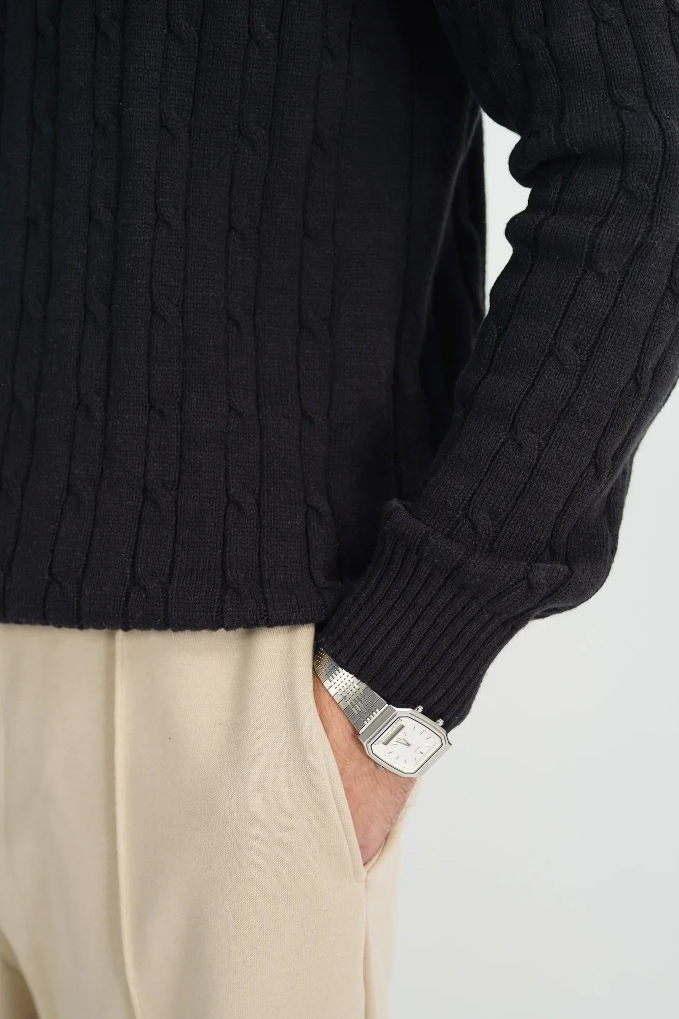 Black Cable Knit Sweater - Smart Fit - Men - Muraqsh -- Men Western