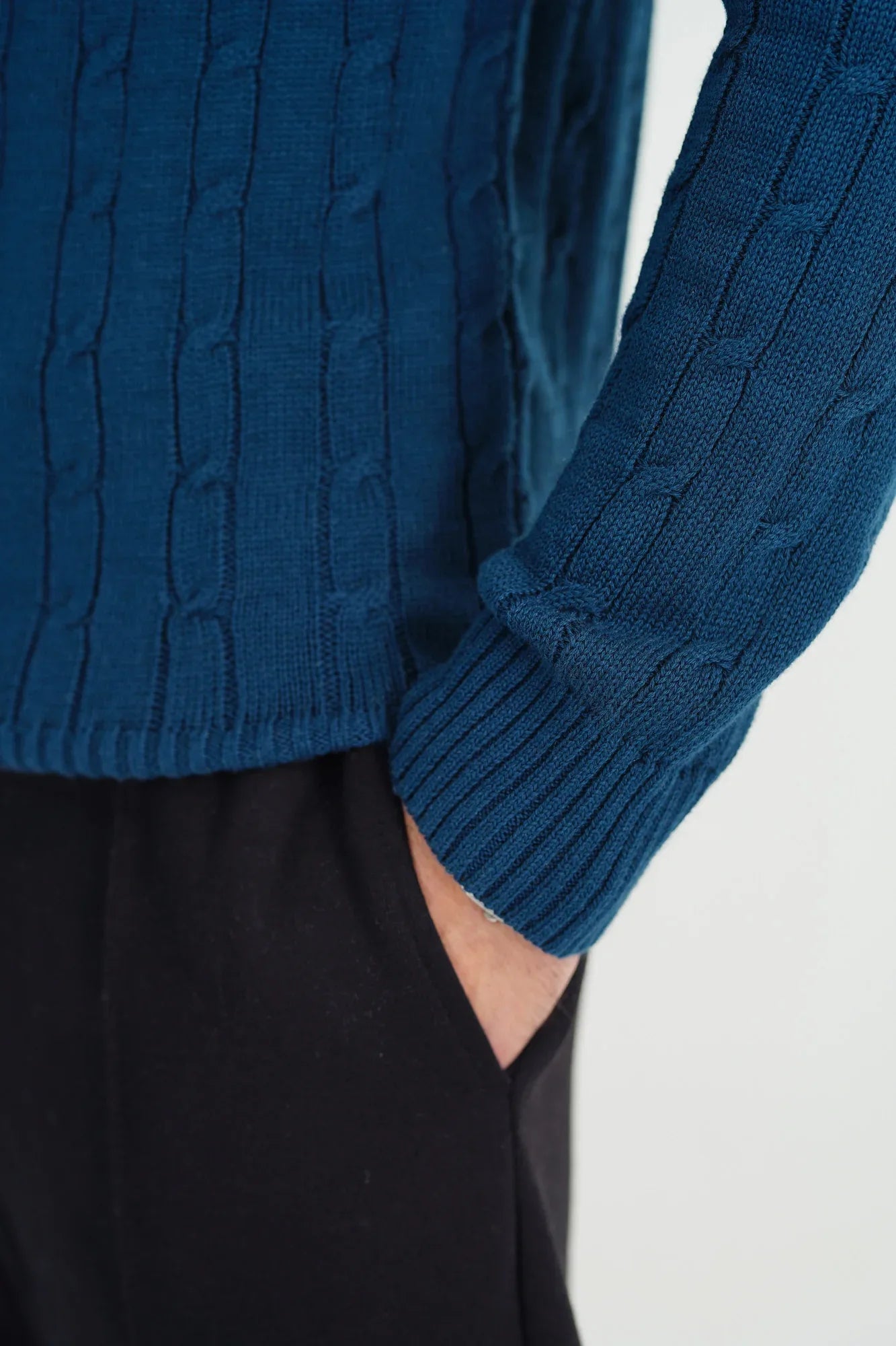Blue Cable Knit Sweater - Smart Fit - Men - Muraqsh -- Men Western
