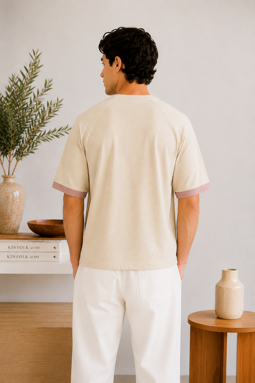 Dull Pink Raglan Oversize Tee - Men