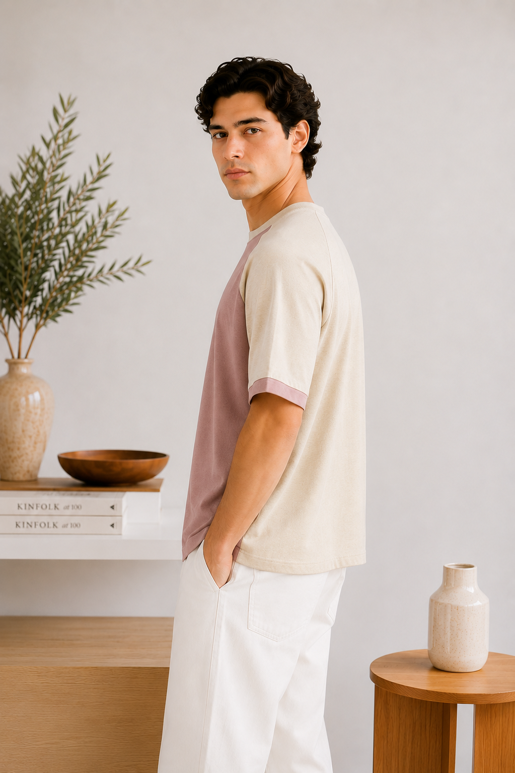 Dull Pink Raglan Oversize Tee - Men