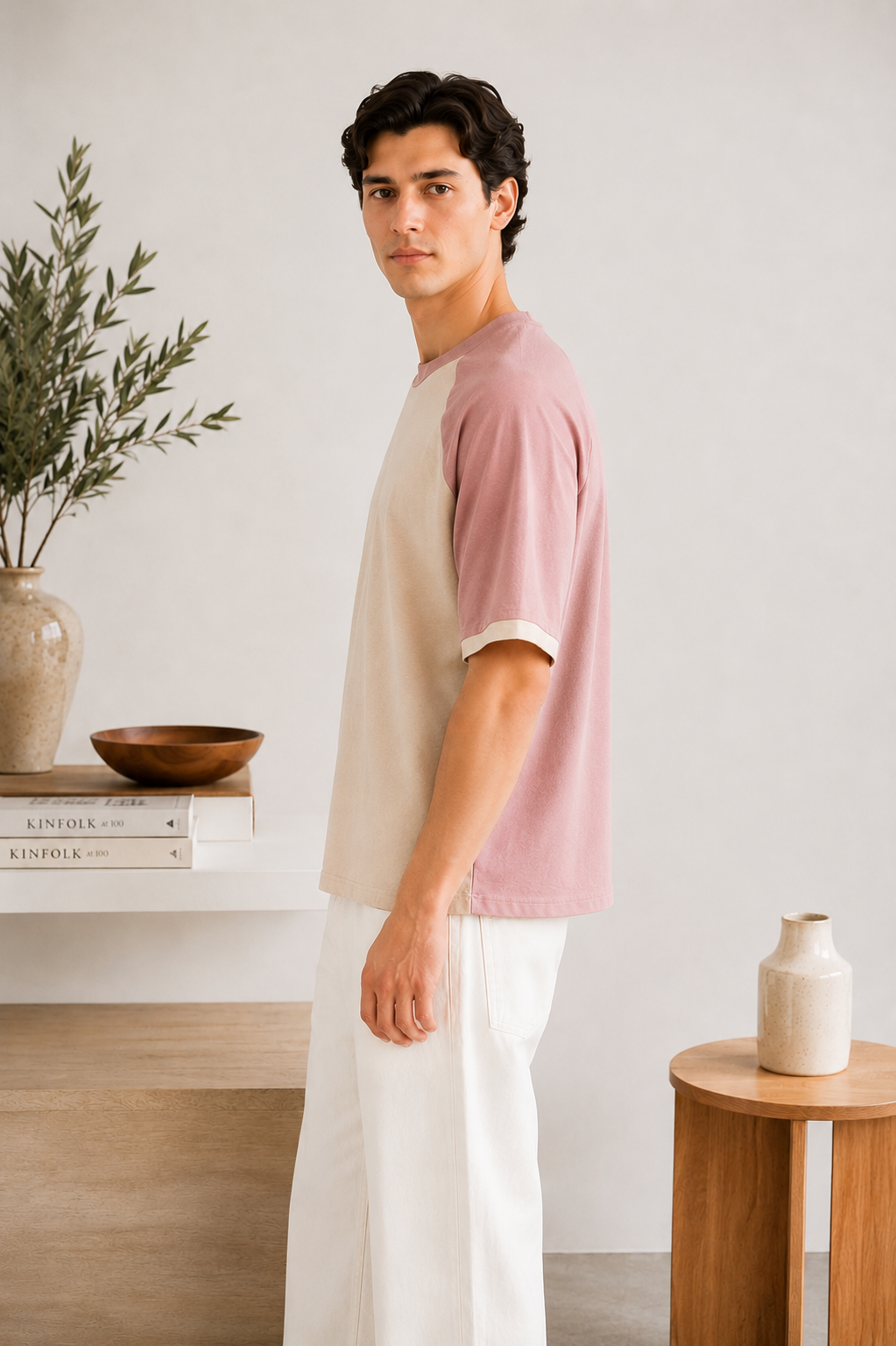 Beige Raglan Boxy Tee - Men