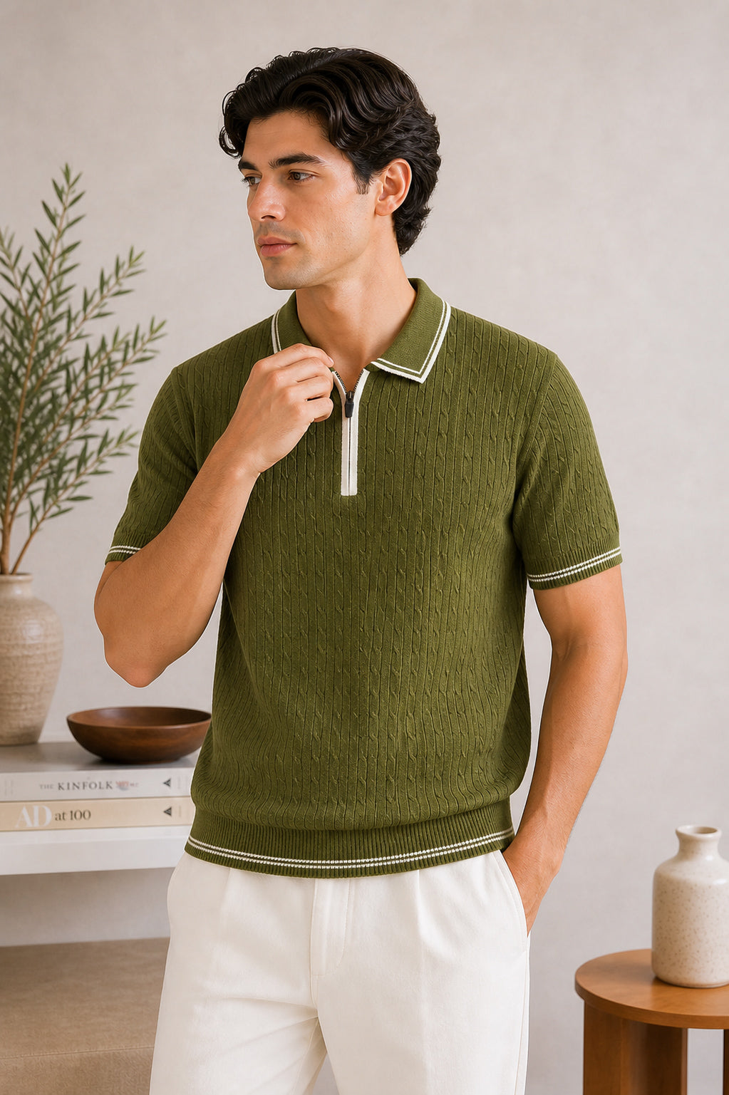Moss Riviera Zip Knit Polo