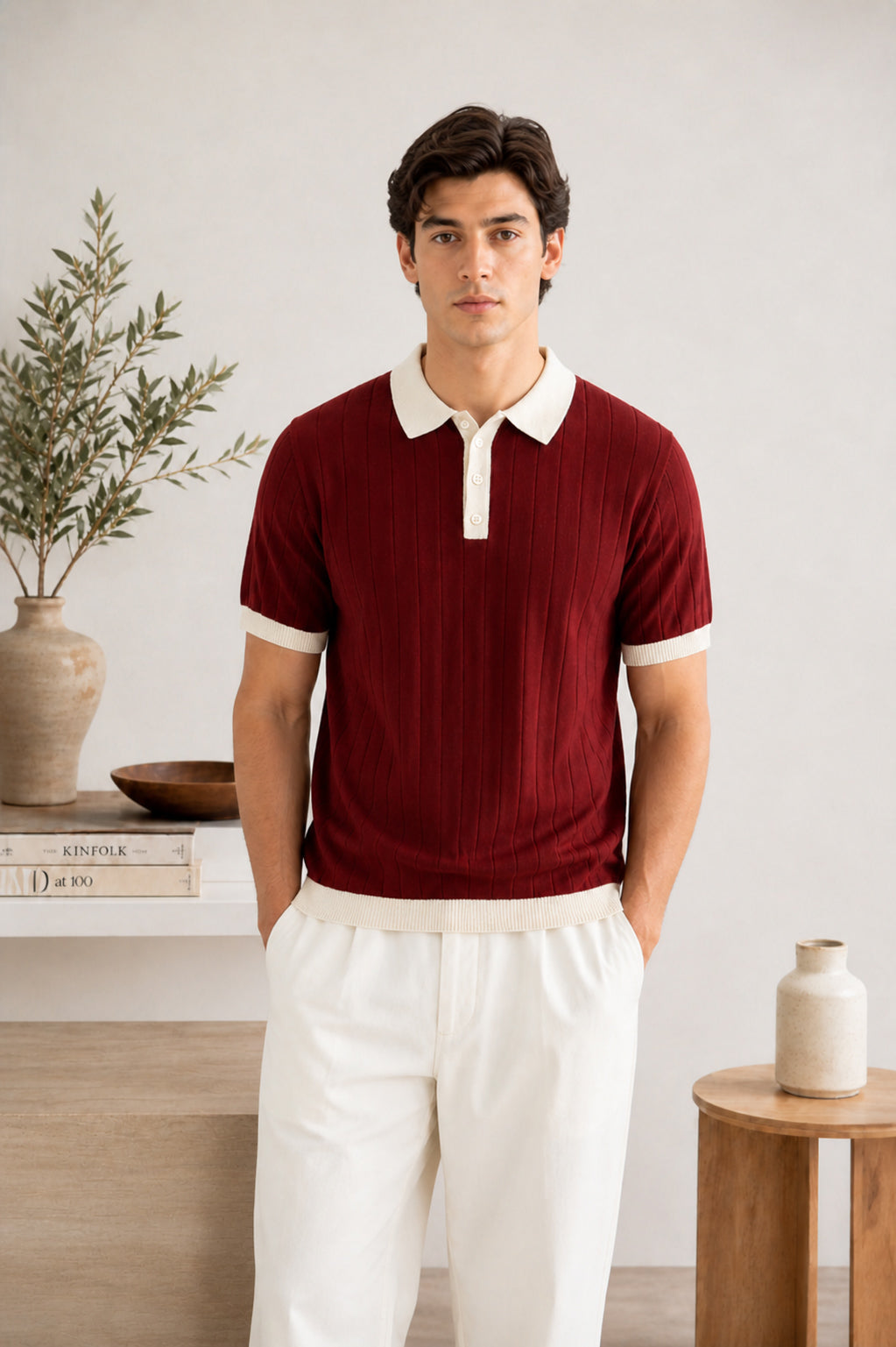 Maroon Classic Contrast Knit Polo