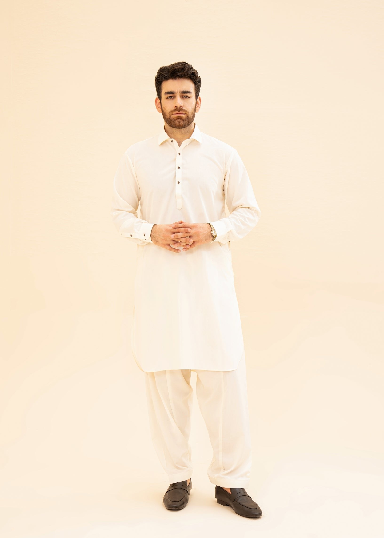 Bosky White Kurta Trouser/Shalwar - Men