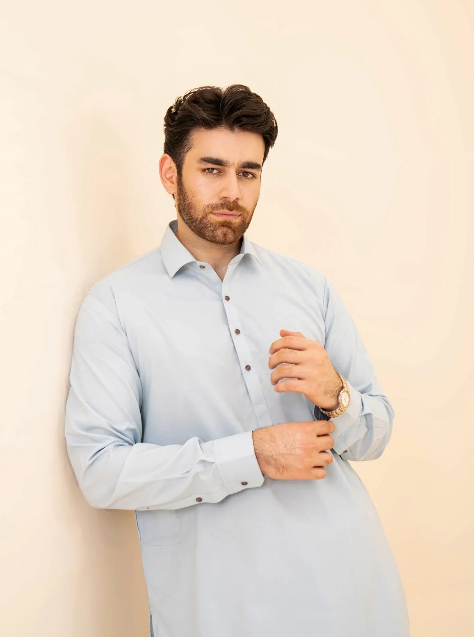 Sky Blue French Collar Kameez Shalwar - Men - Muraqsh -- Menswear