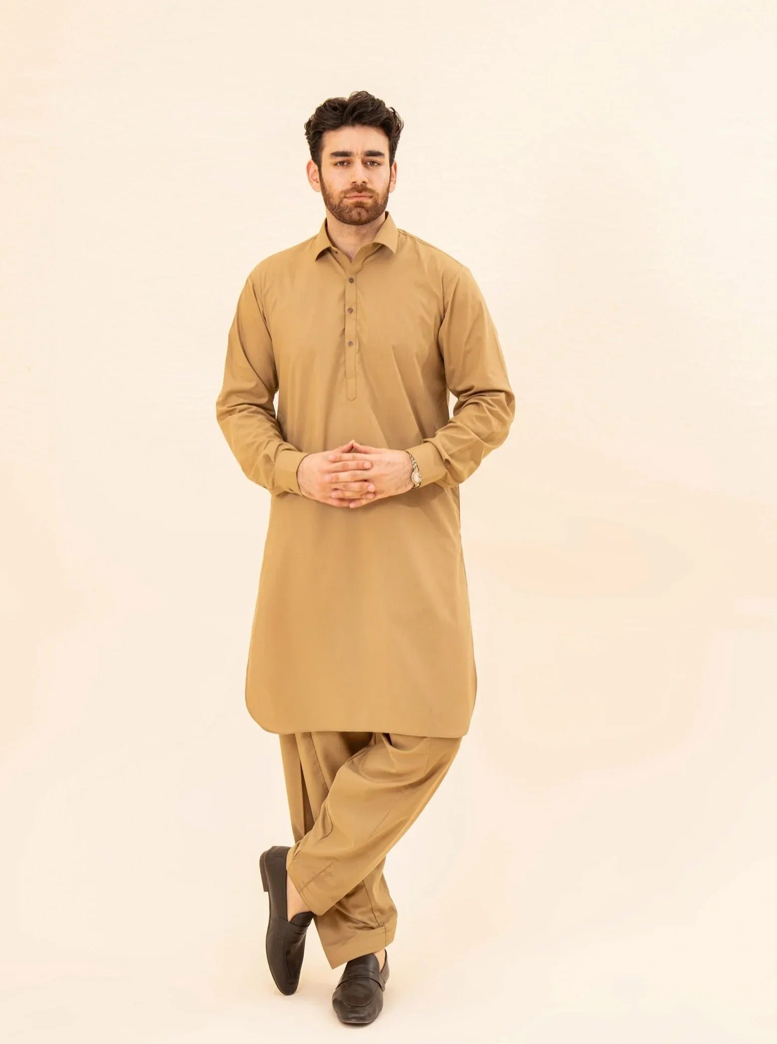 Camel French Collar Kameez Shalwar - Men - Muraqsh -- Menswear