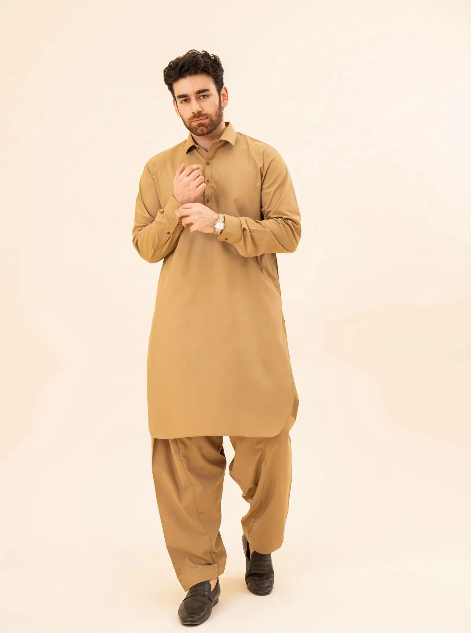 Camel French Collar Kameez Shalwar - Men - Muraqsh -- Menswear