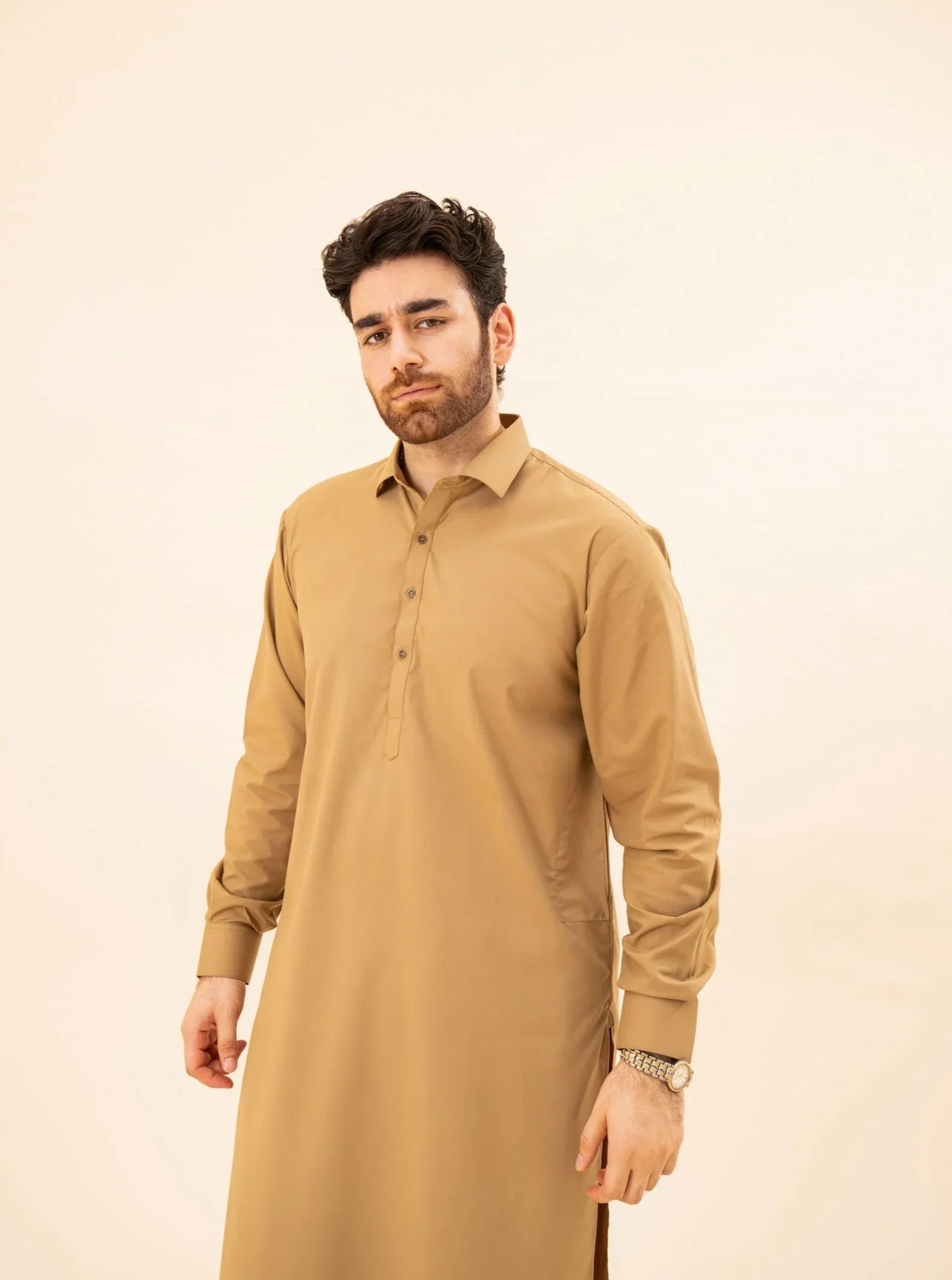 Camel French Collar Kameez Shalwar - Men - Muraqsh -- Menswear