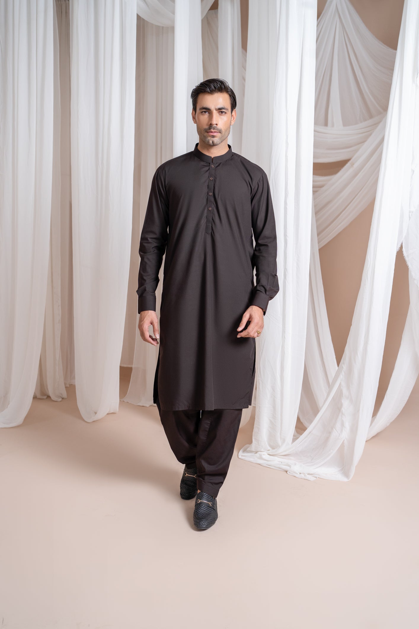 Dark Brown Kurta Trouser/Shalwar - Men