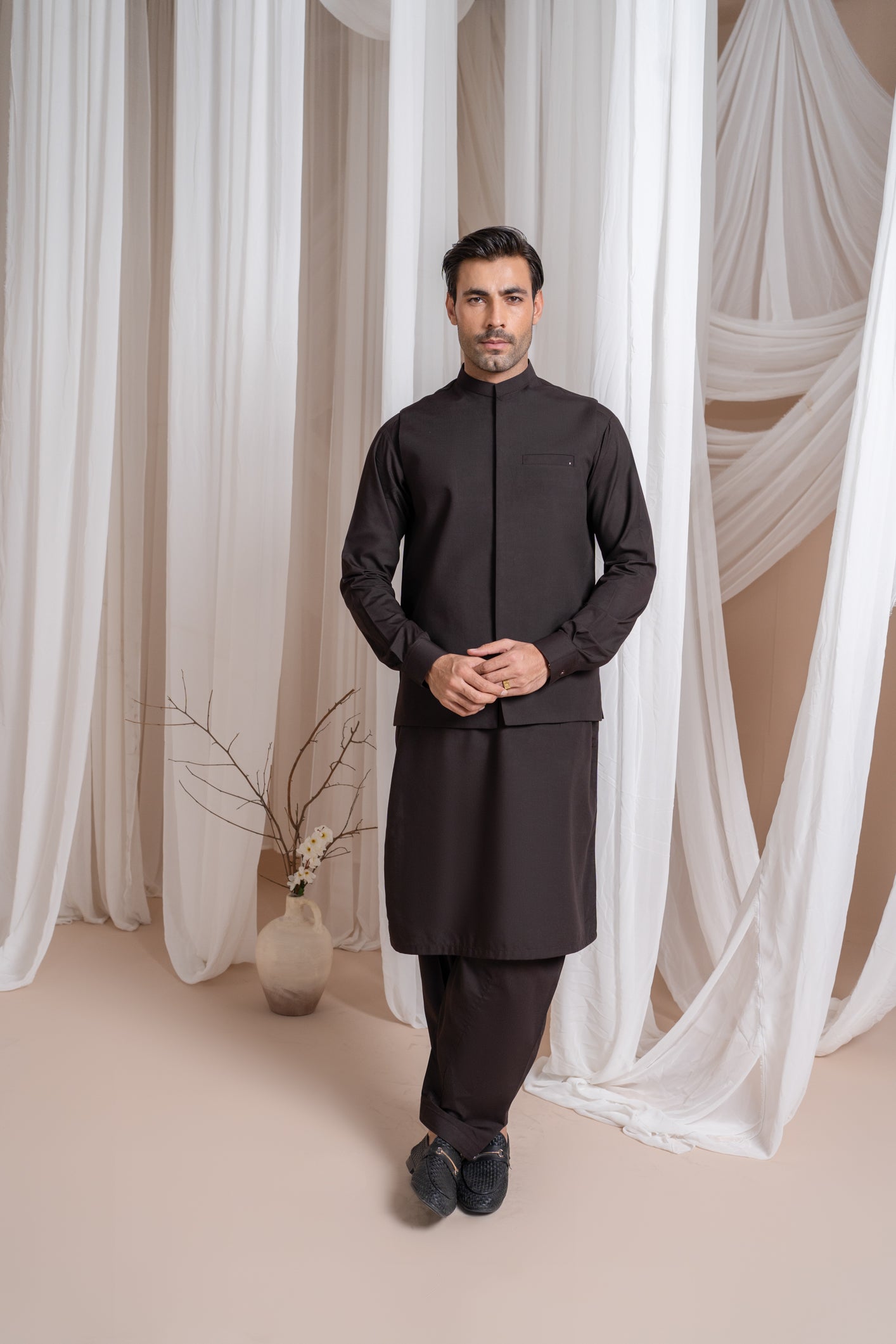 Dark Brown Blended Waistcoat - Straigth Cut - Men