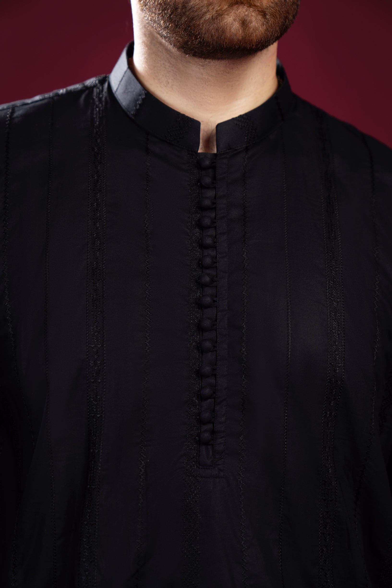 Black Luppi Falling Cotton Embroidered Kurta Trouser - Men