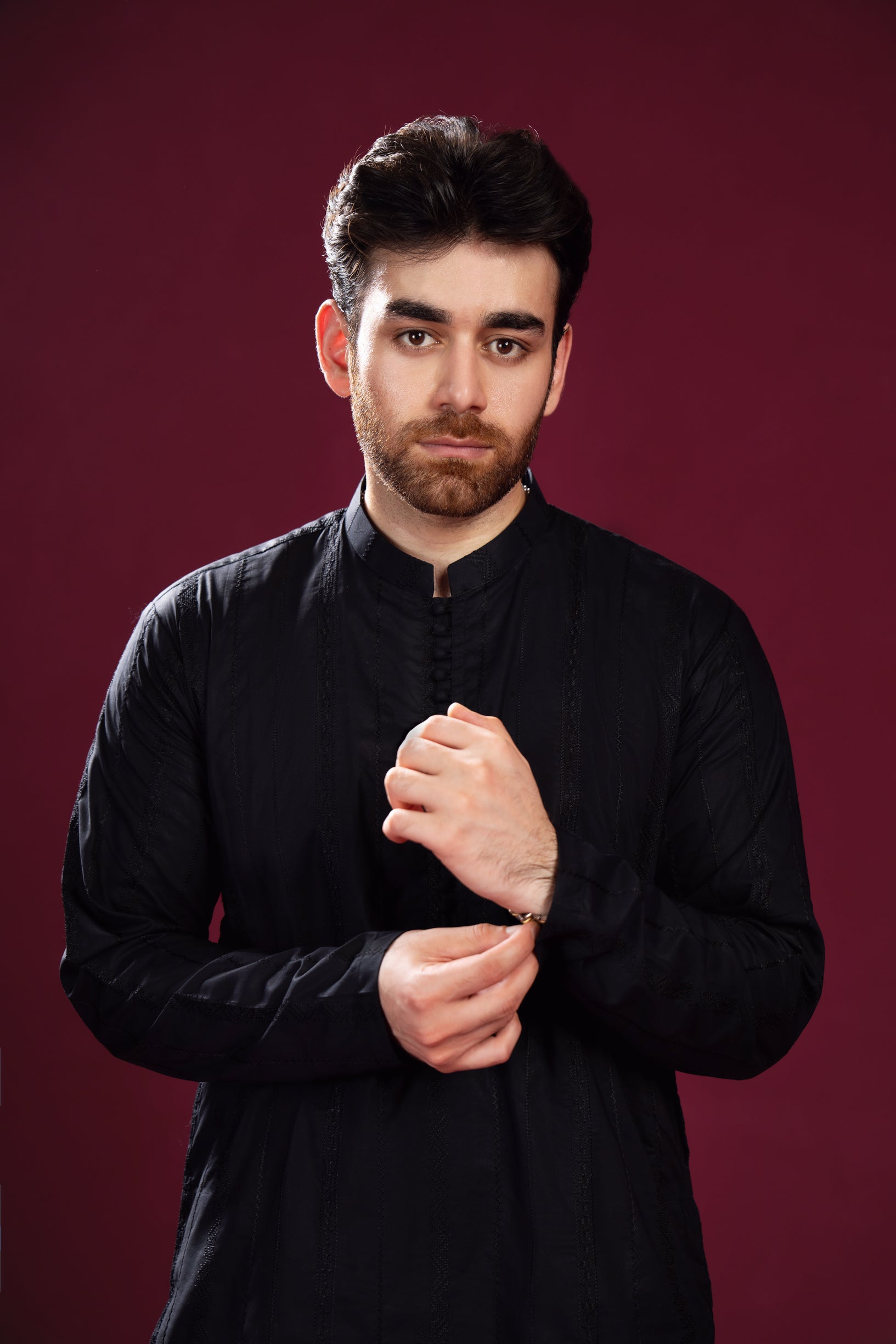 Black Luppi Falling Cotton Embroidered Kurta Trouser - Men