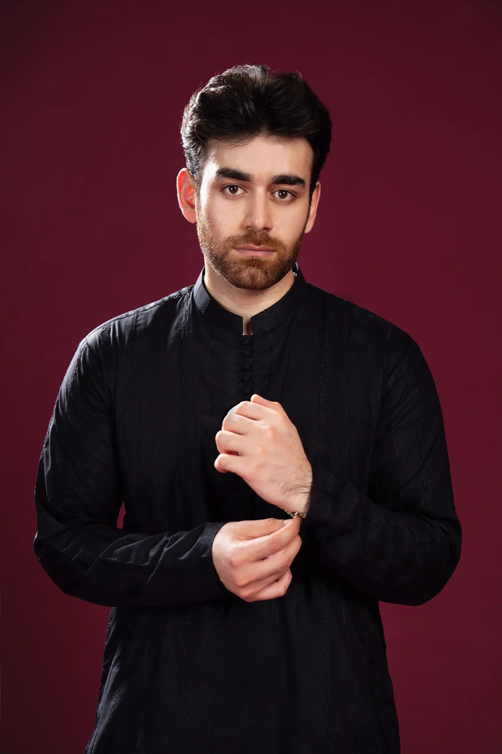 Black Luppi Falling Cotton Embroidered Kurta Trouser - Men - Muraqsh -- Menswear