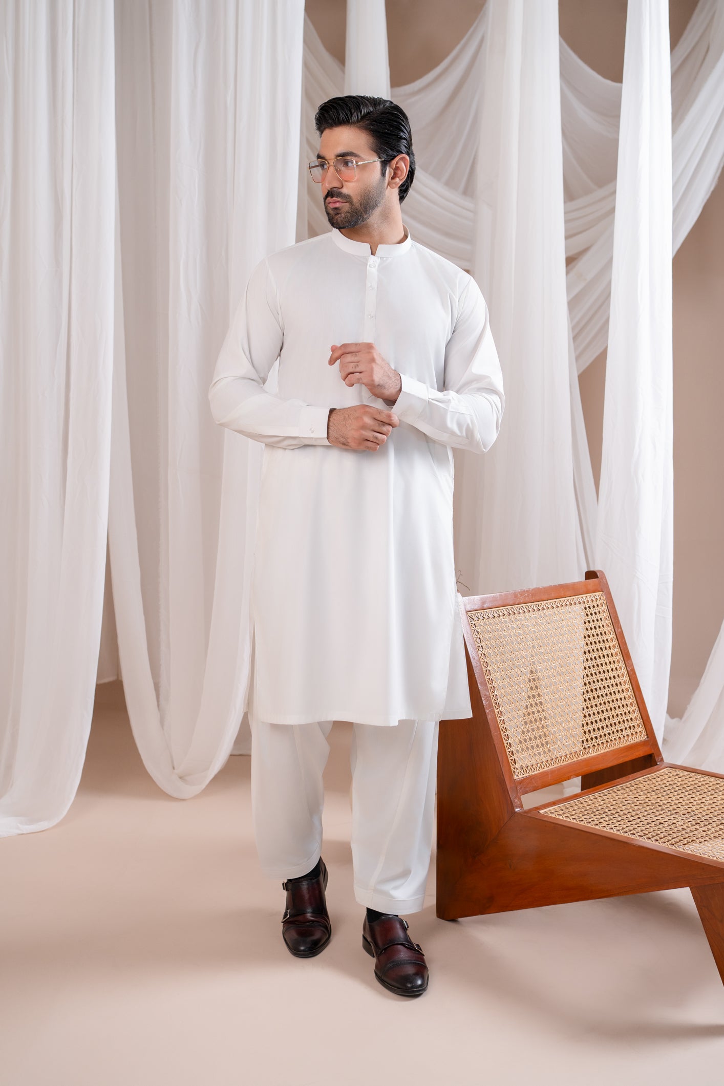 Off White Kameez Shalwar for men