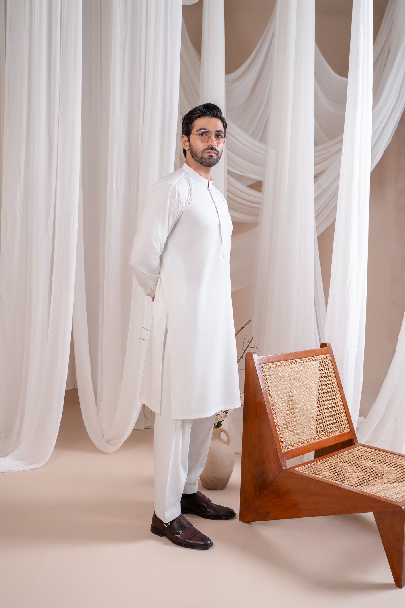 Off White Kameez Shalwar for men