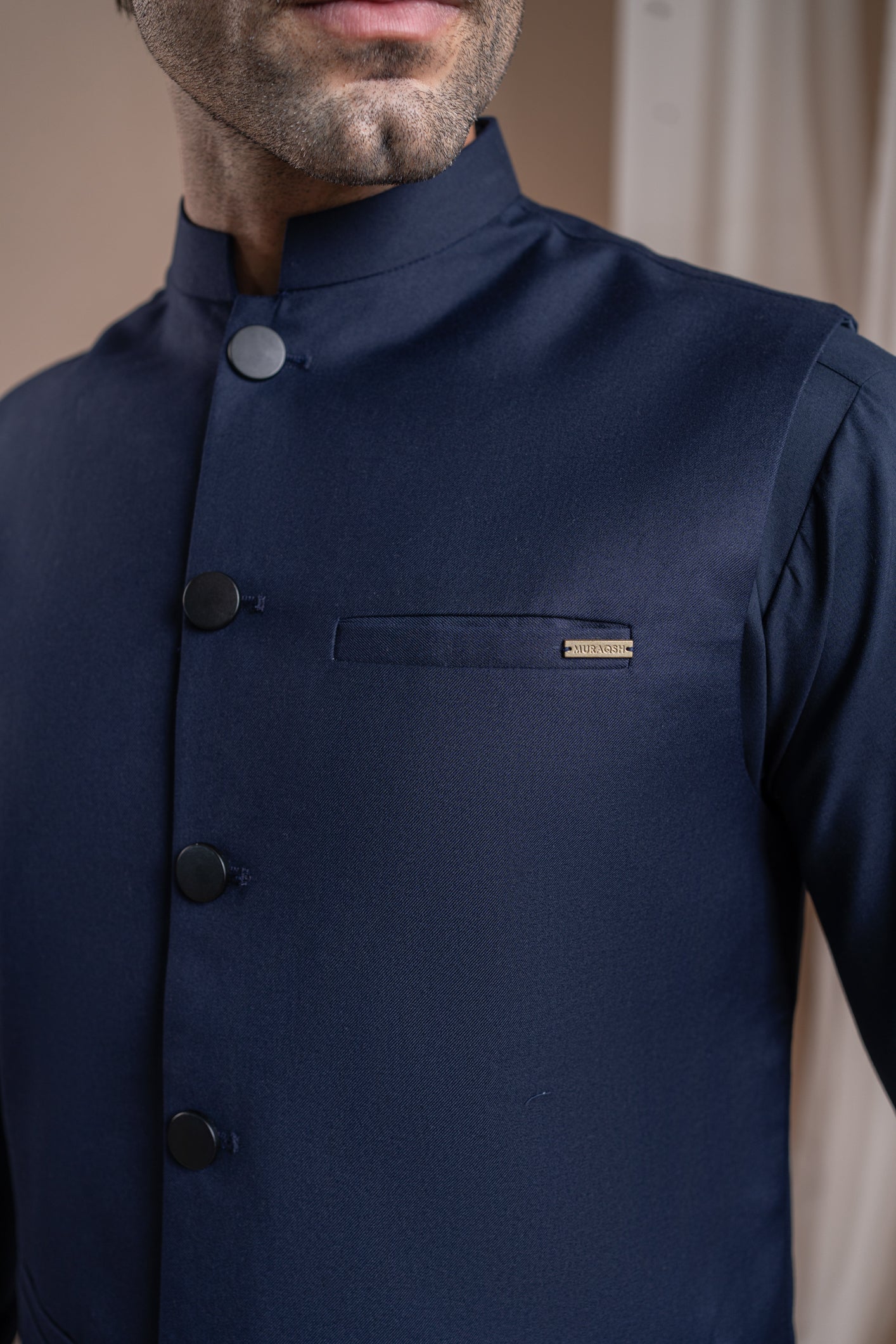 Navy Blue Suiting Waistcoat - Straight Cut Buttoned - Men
