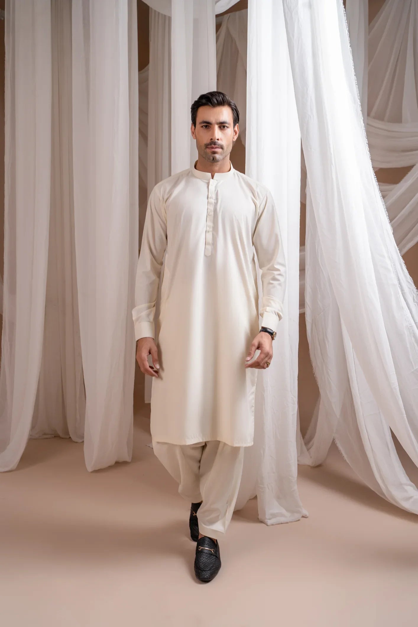 Bosky White Kurta Trouser/Shalwar - Men - Muraqsh -- Menswear