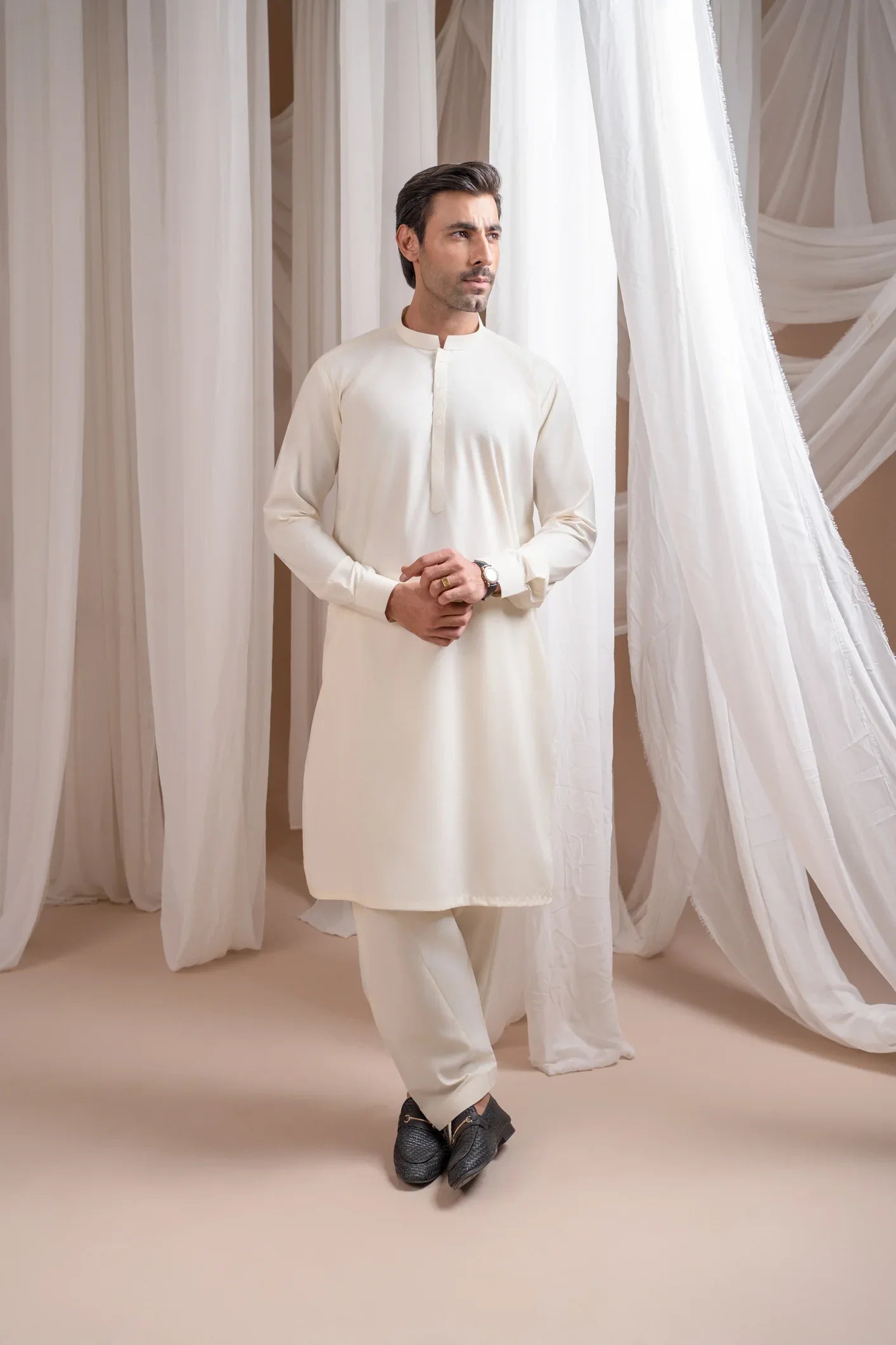 Bosky White Kurta Trouser/Shalwar - Men - Muraqsh -- Menswear