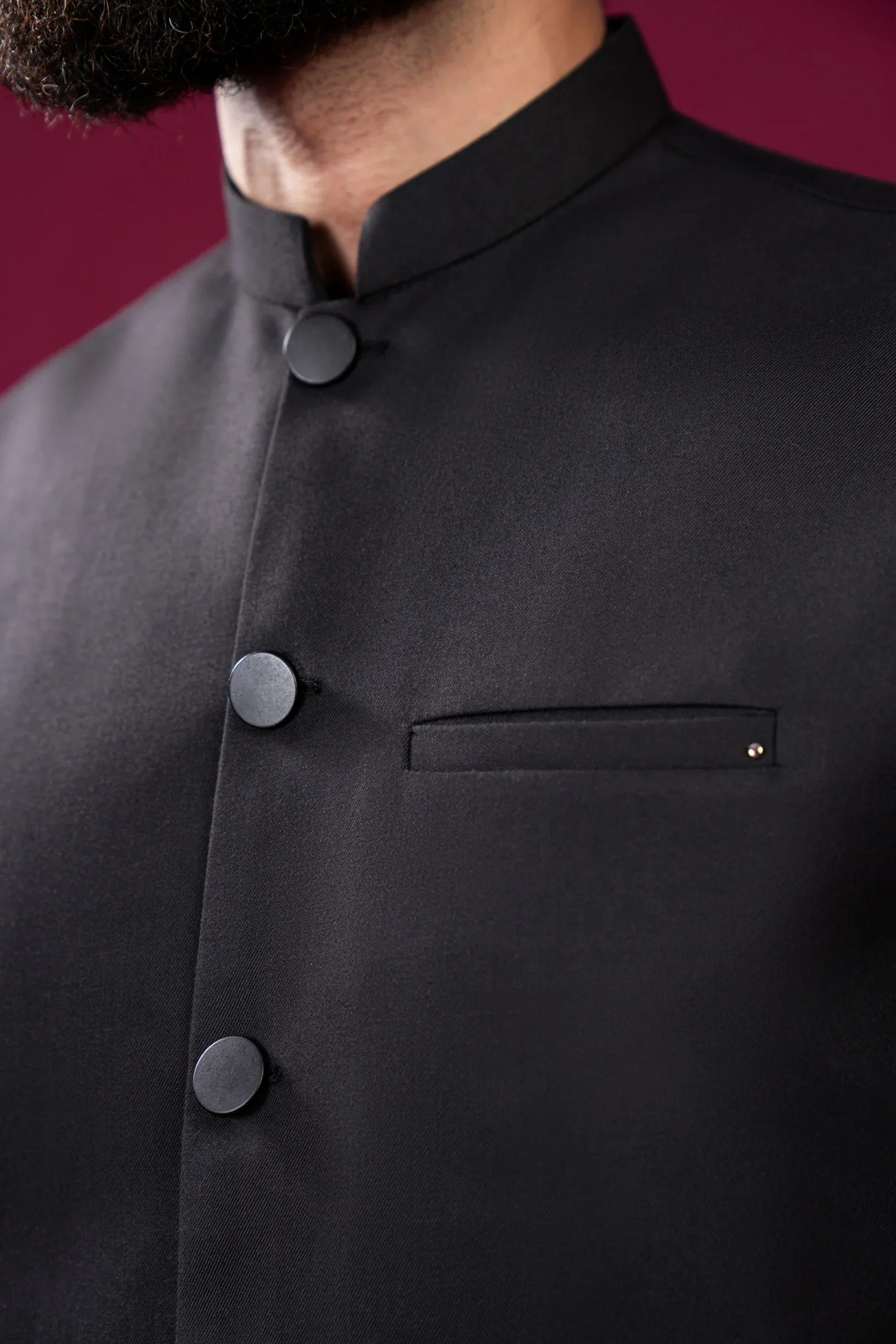 Black Kameez Shalwar with Suiting Waistcoat - Straight Cut - Men - Muraqsh -- Menswear