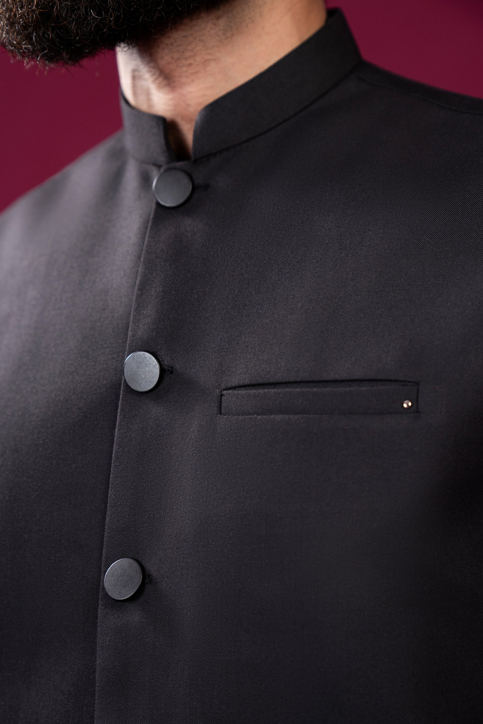 Black Suiting Waistcoat - Straight Cut Buttoned - Men