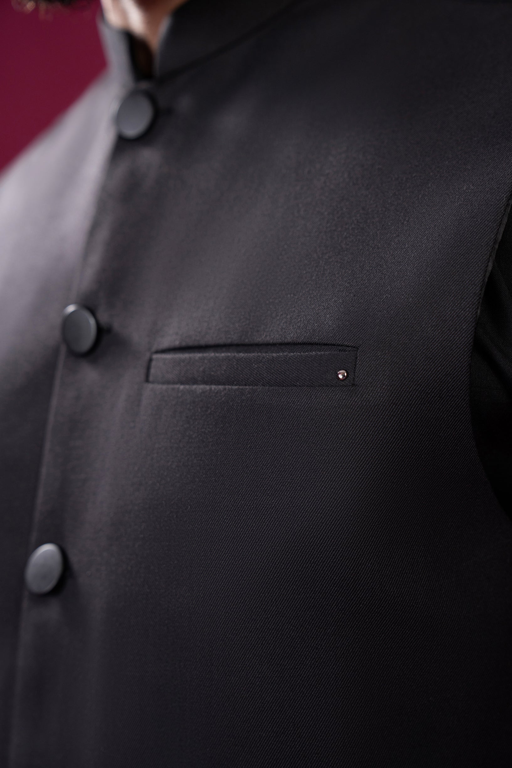 Black Suiting Waistcoat - Straight Cut Buttoned - Men