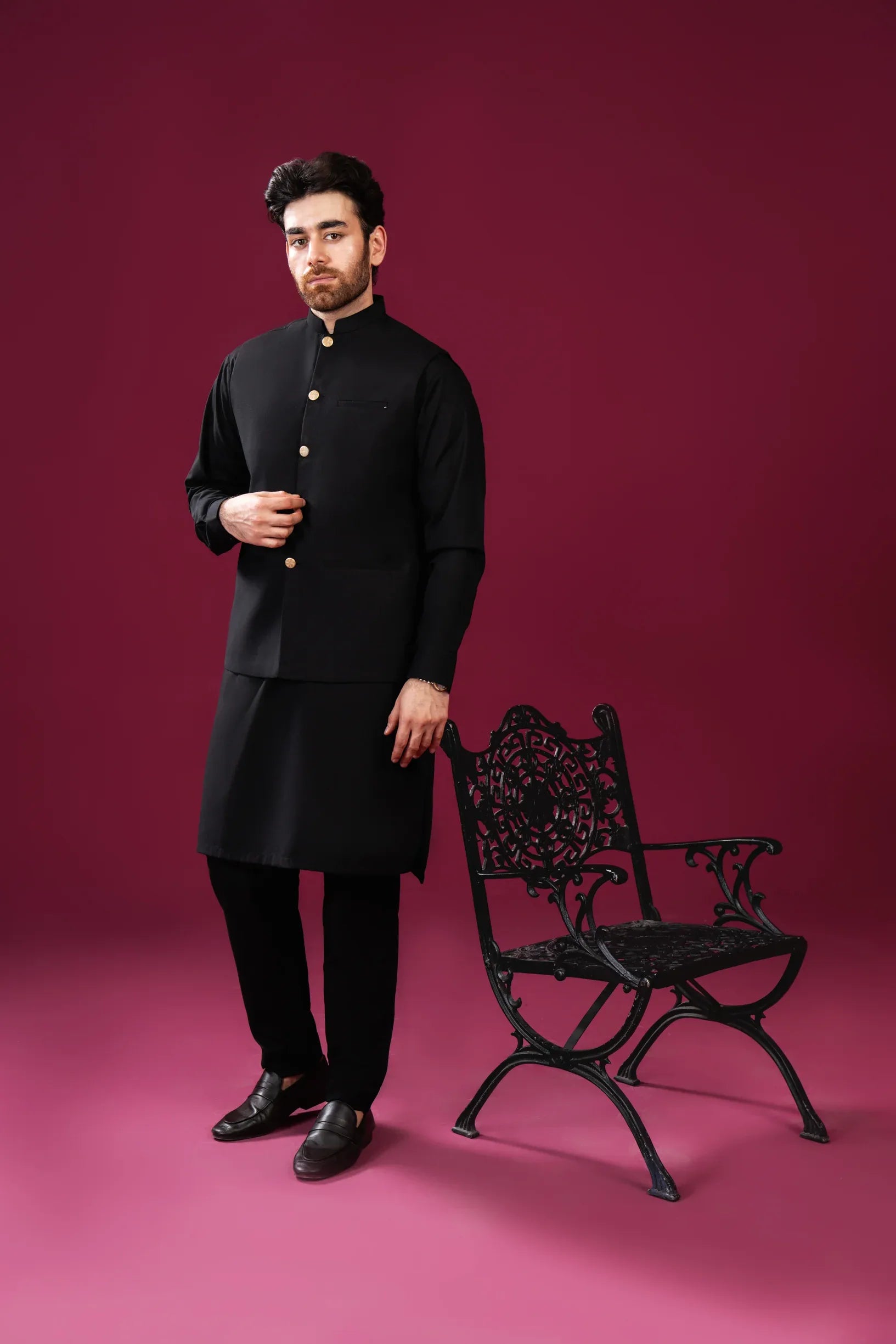 Black Kurta Trouser with Blended Waistcoat - Straight Cut - Men - Muraqsh -- Menswear