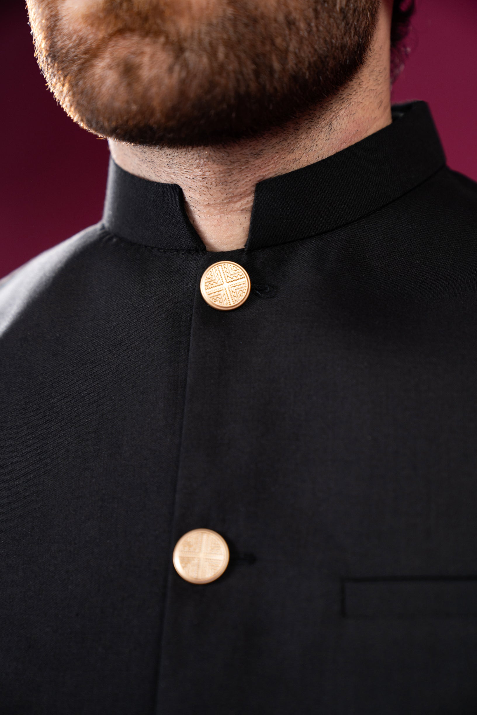Black Blended Waistcoat - Straight Cut Buttoned - Men