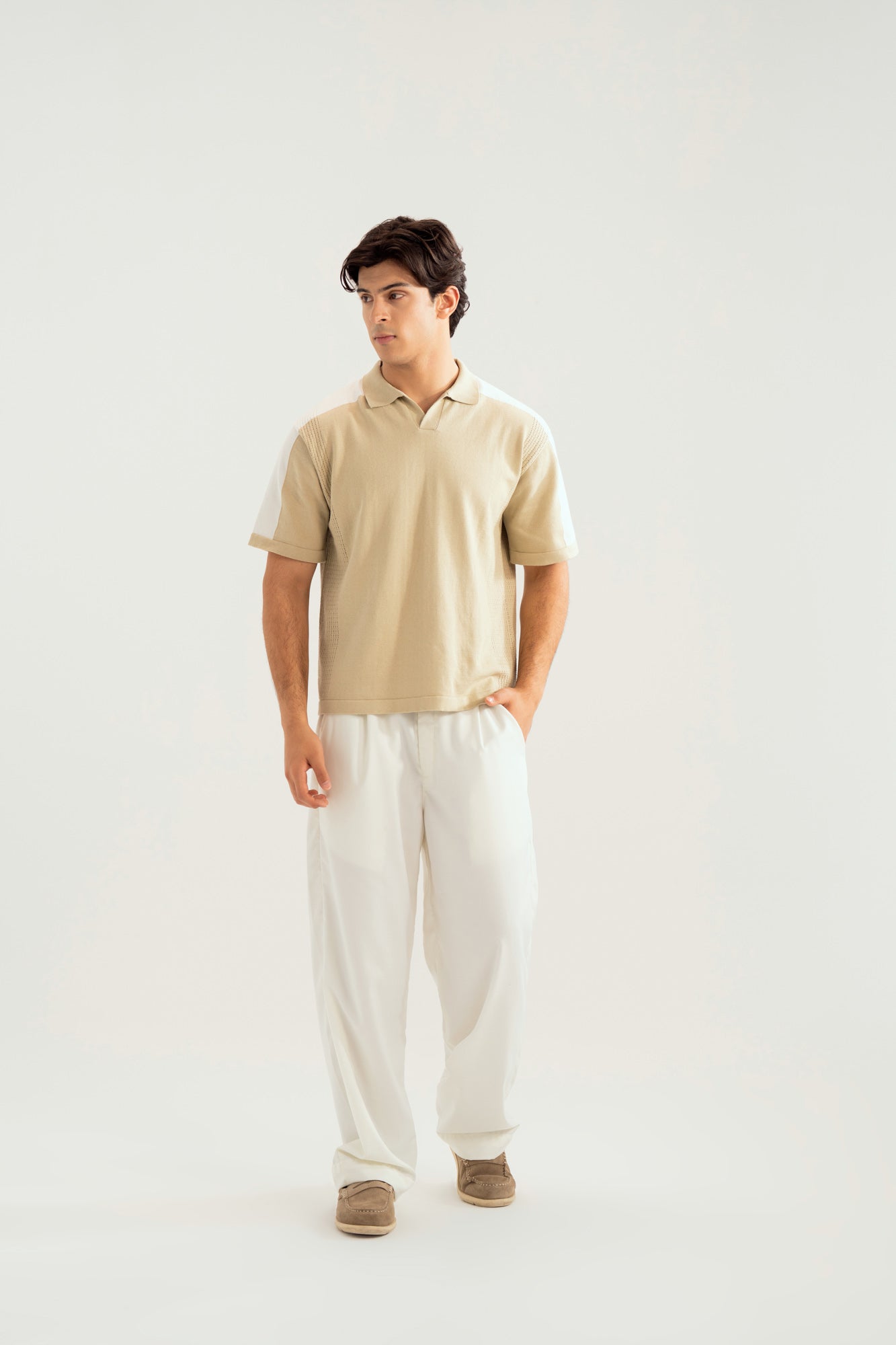 Sandstone Milano Knit Polo with Textured Shoulder - Men