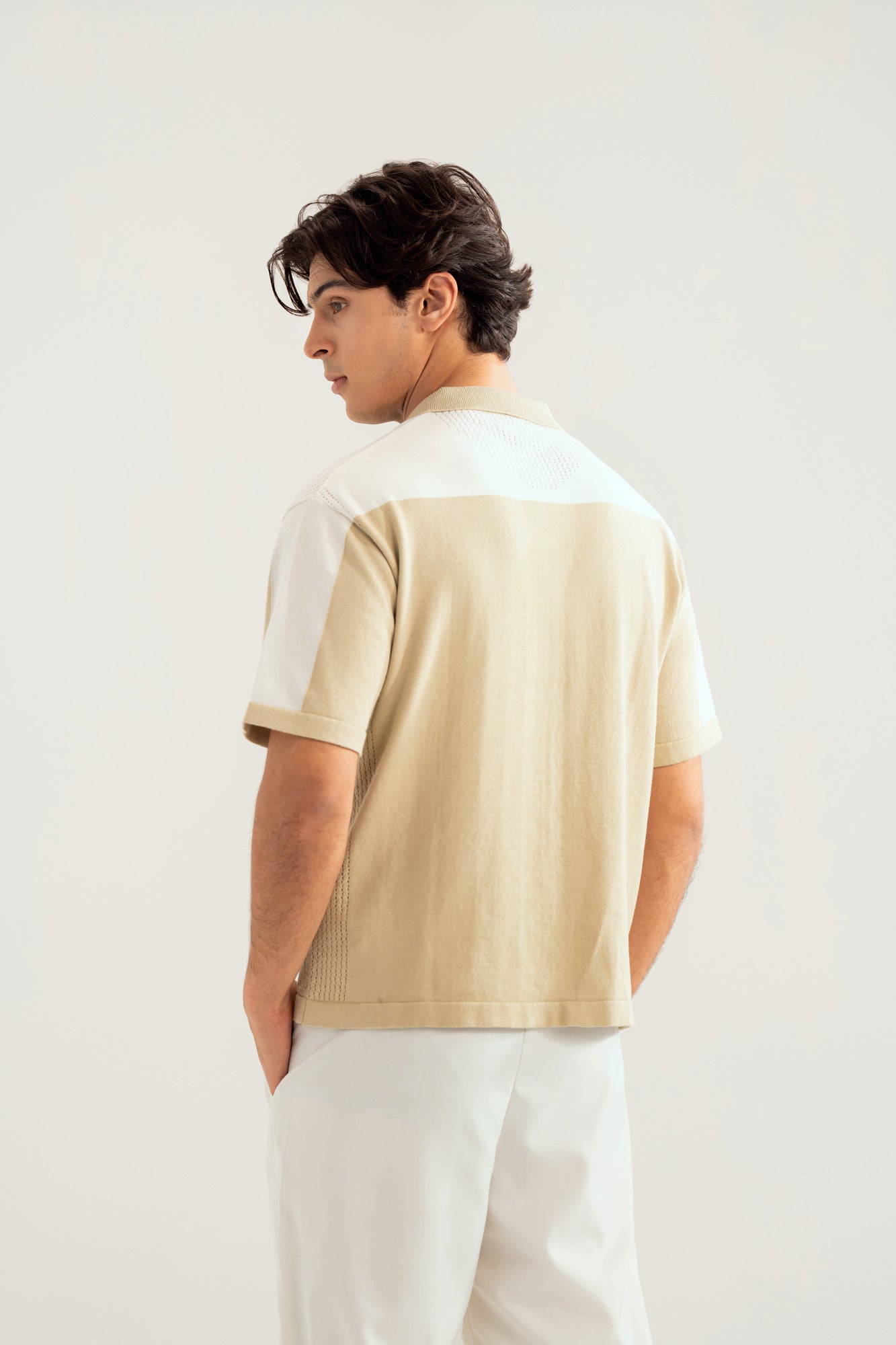 Sandstone Milano Knit Polo with Textured Shoulder - Men