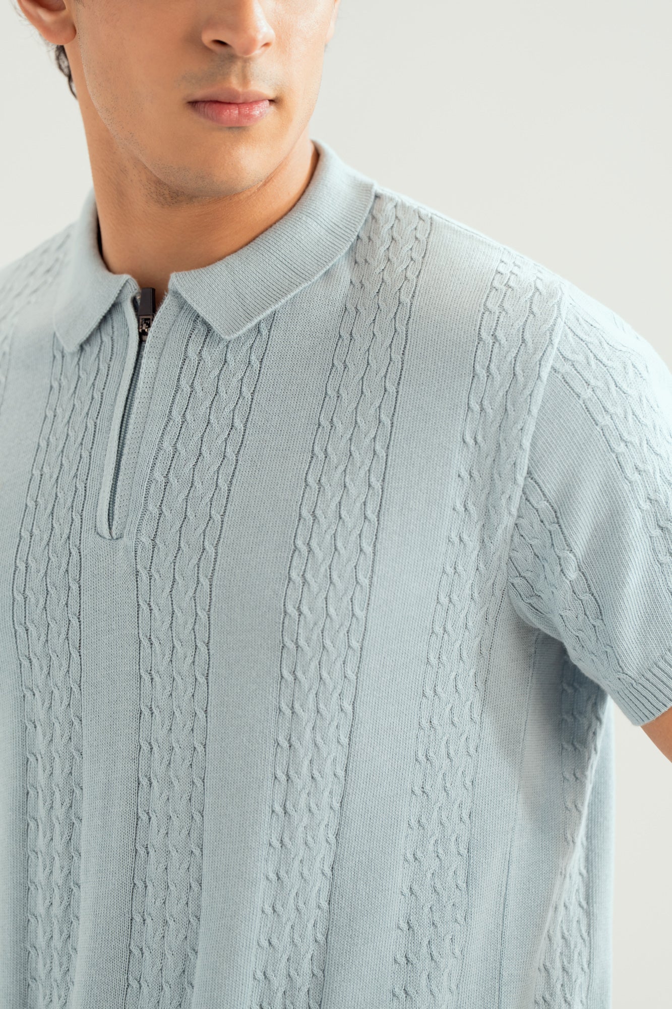 Sky Blue Crocheted Knitted Polo - Men