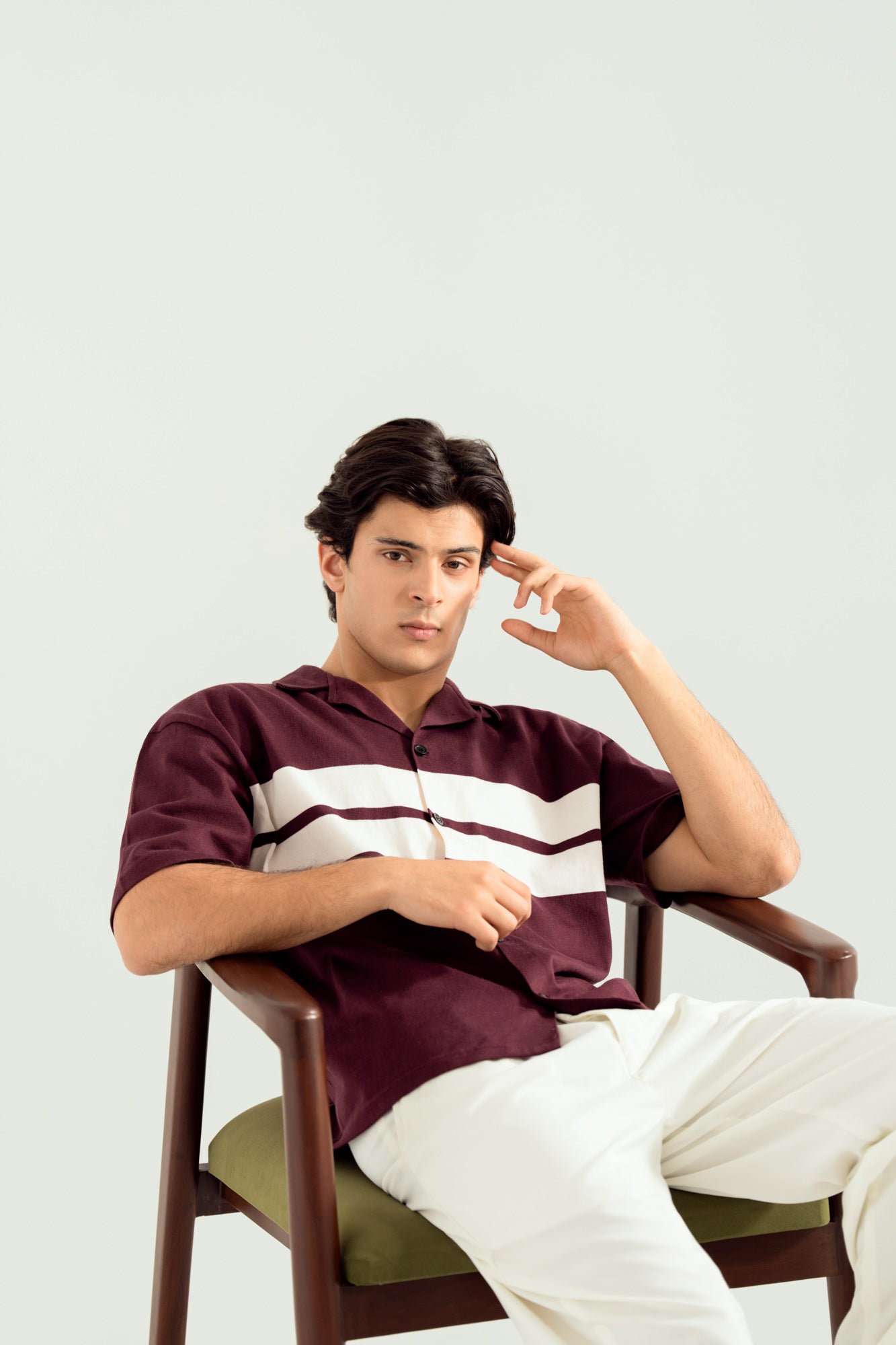 White and Maroon Boxy Revere Button Down - Men